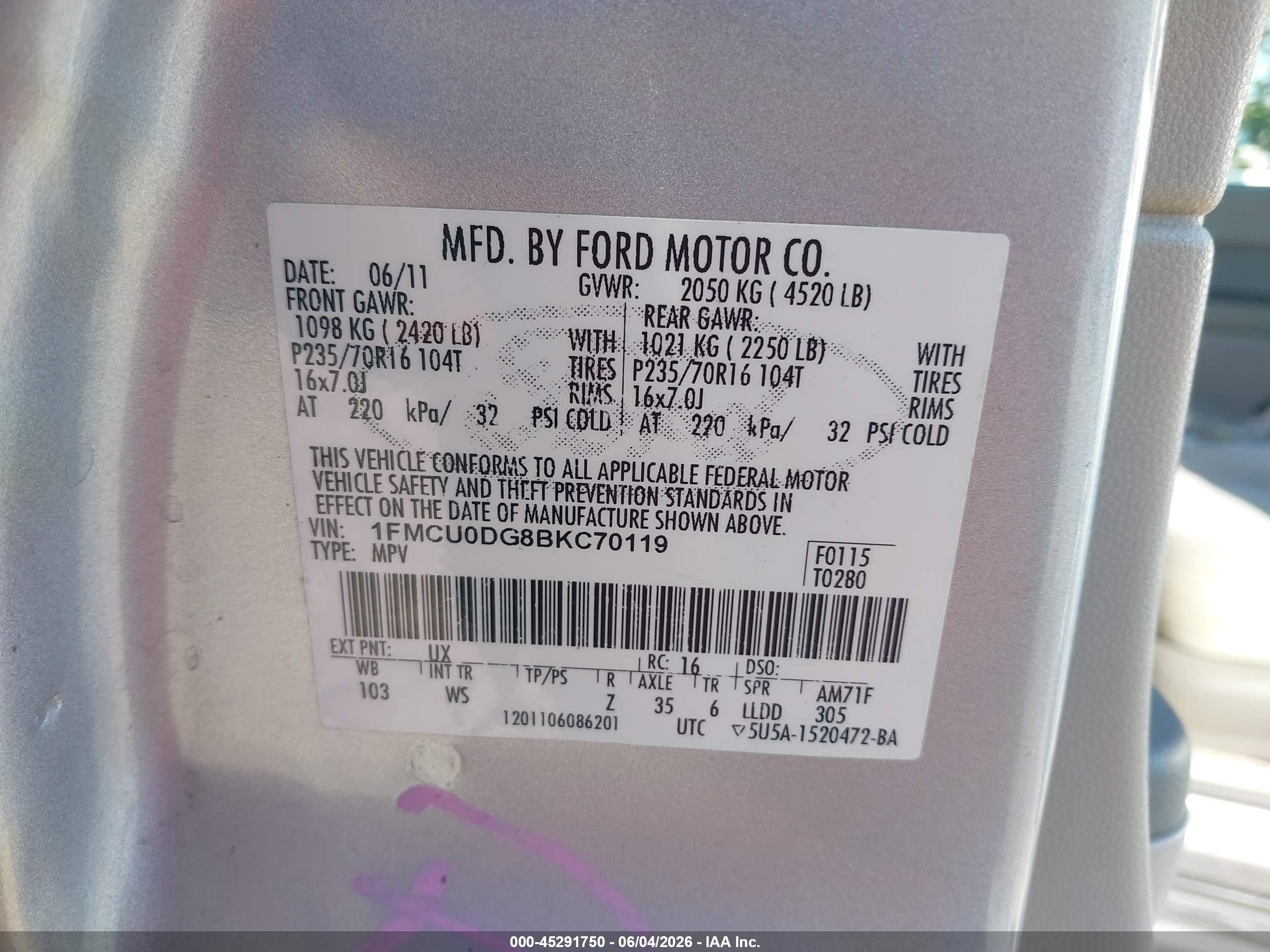 2011 Ford Escape Xlt Серебряный vin: 1FMCU0DG8BKC70119