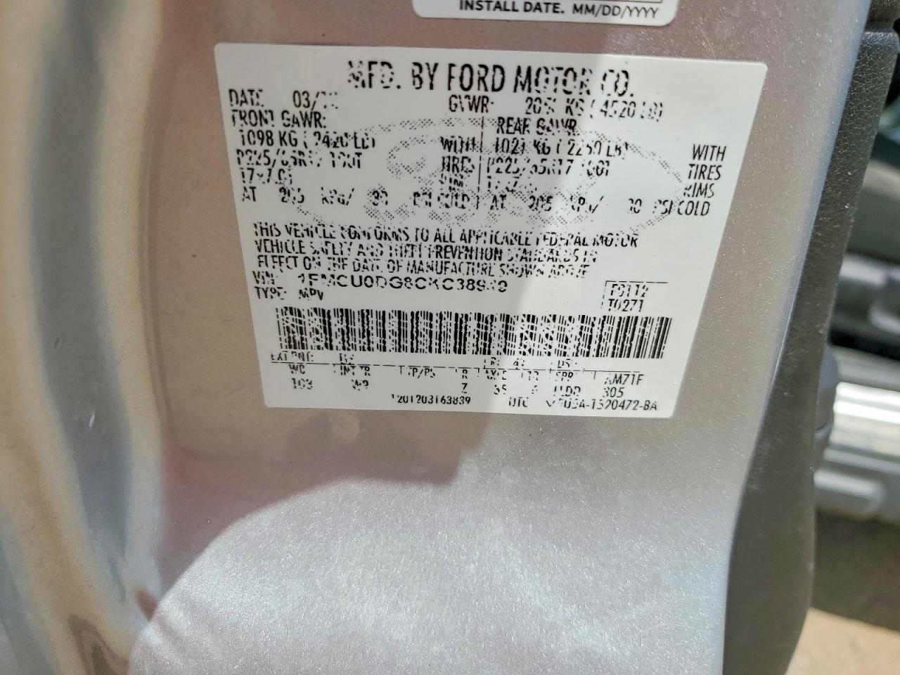 2012 Ford Escape Xlt Серебряный vin: 1FMCU0DG8CKC38949