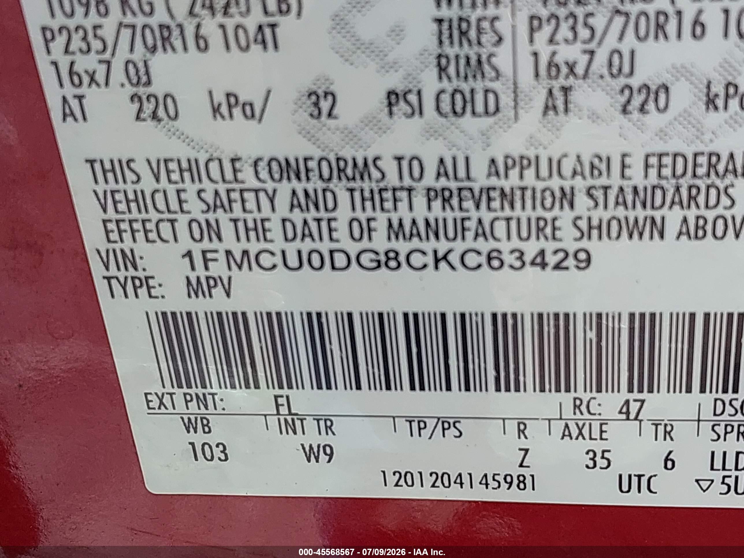 2012 Ford Escape Xlt Красный vin: 1FMCU0DG8CKC63429