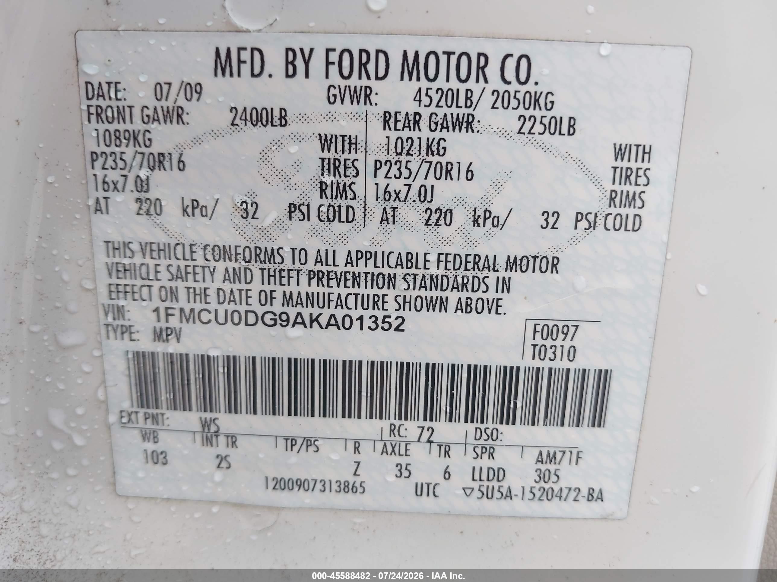 2010 Ford Escape Xlt Белый vin: 1FMCU0DG9AKA01352