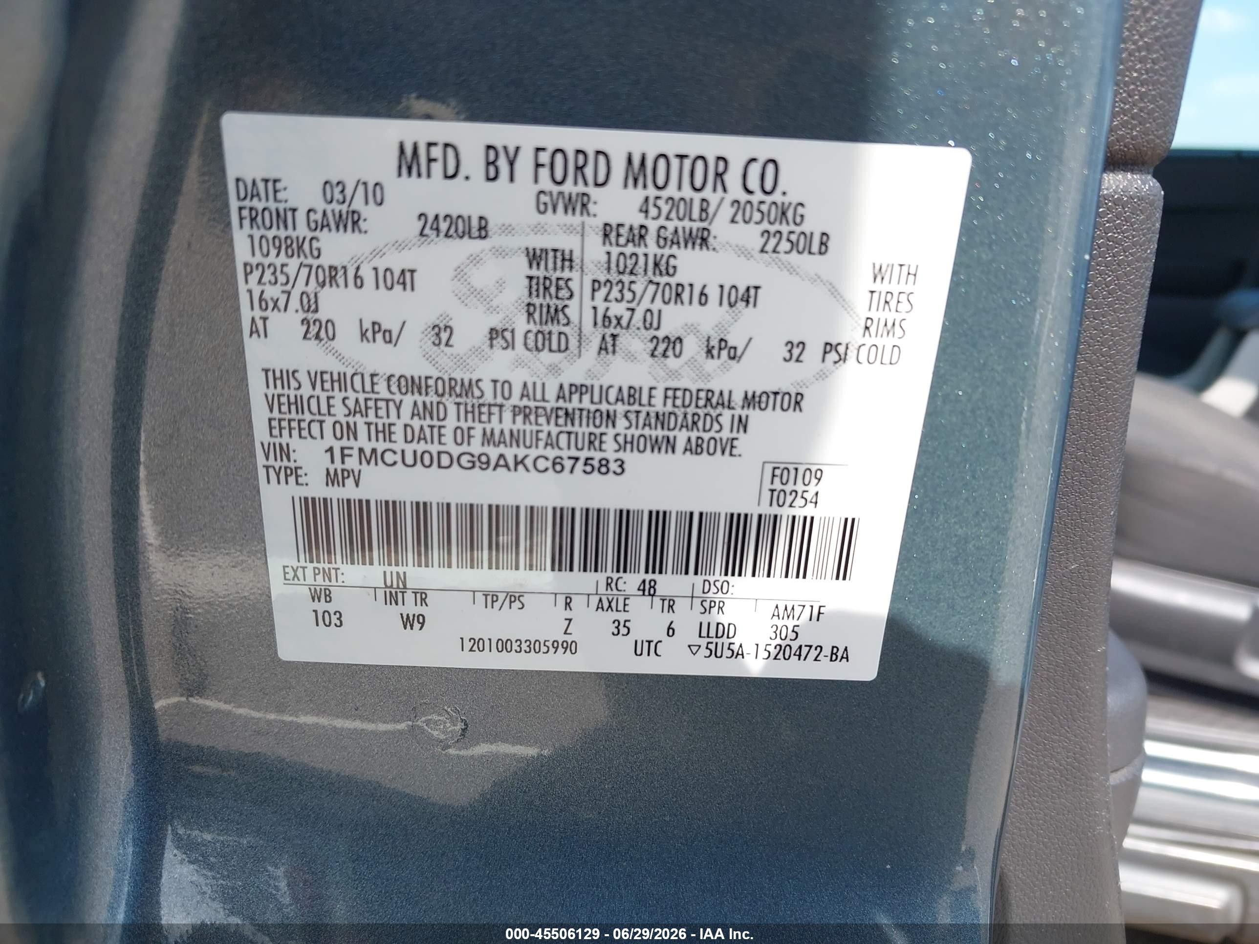 2010 Ford Escape Xlt Синий vin: 1FMCU0DG9AKC67583