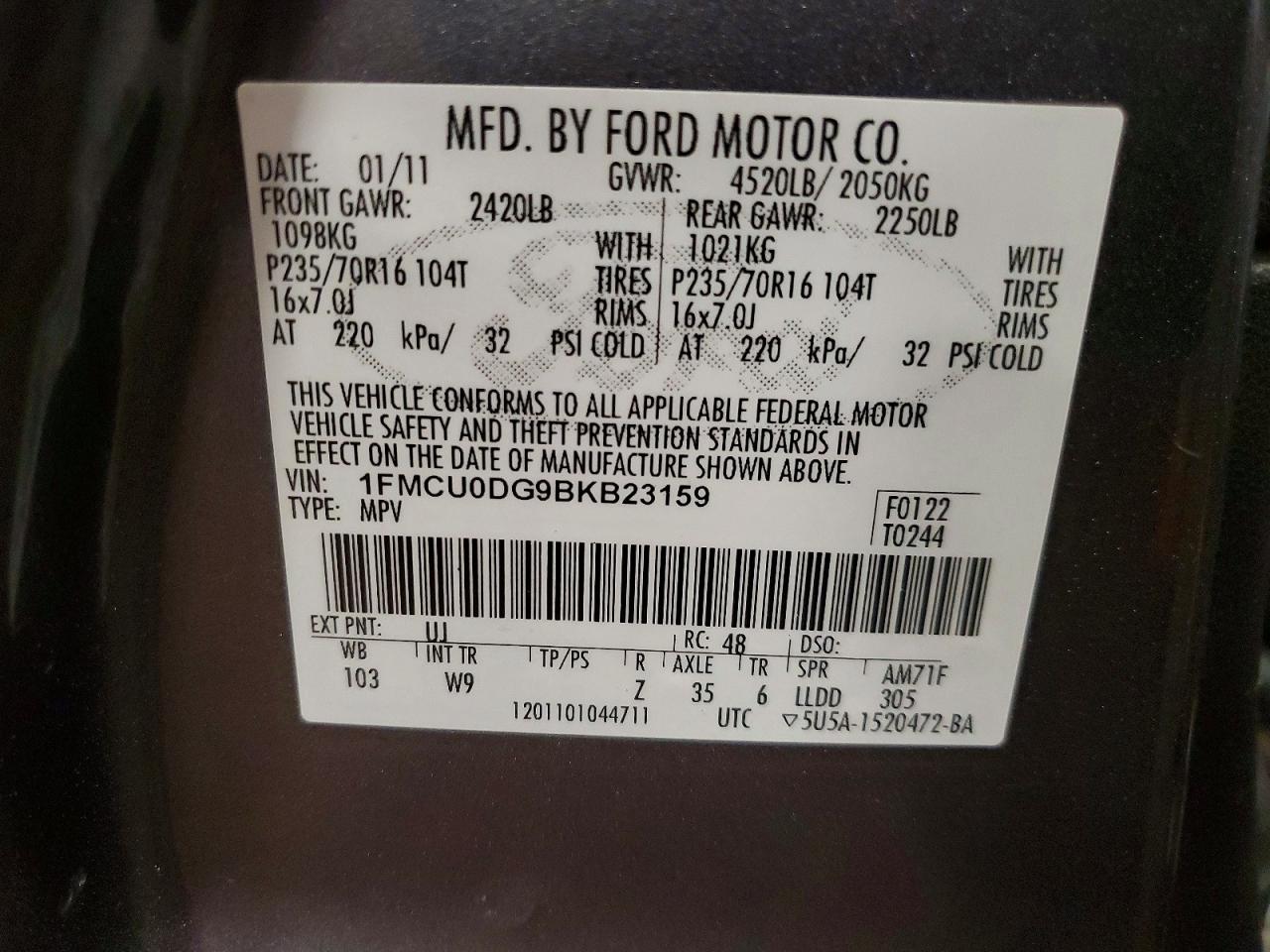 2011 Ford Escape Xlt Gray vin: 1FMCU0DG9BKB23159