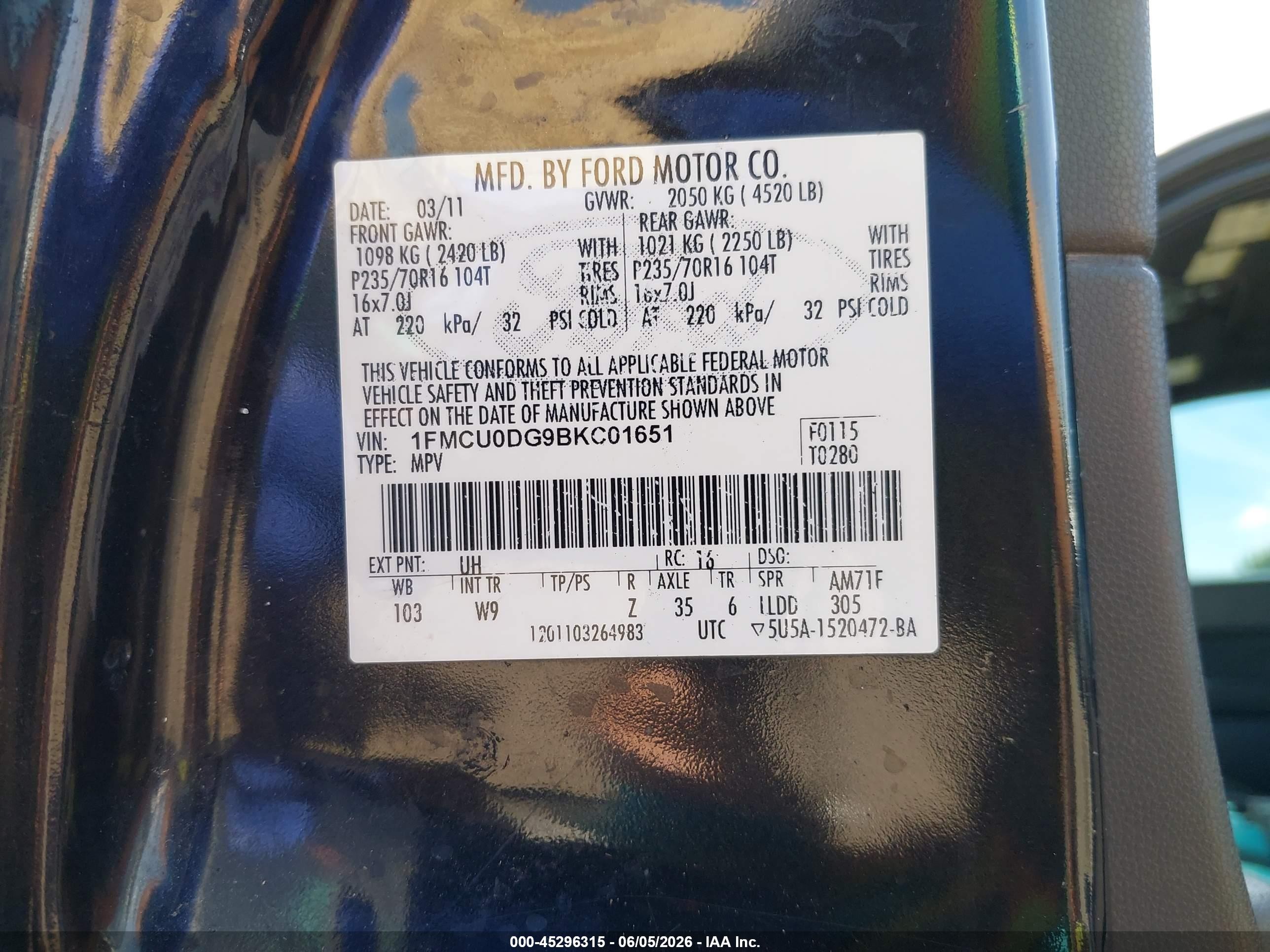 2011 Ford Escape Xlt Черный vin: 1FMCU0DG9BKC01651