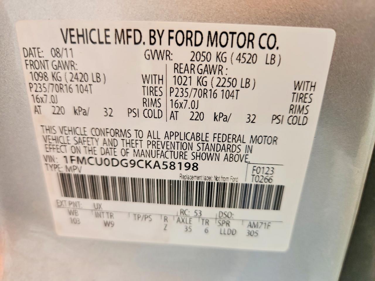 2012 Ford Escape Xlt Gray vin: 1FMCU0DG9CKA58198