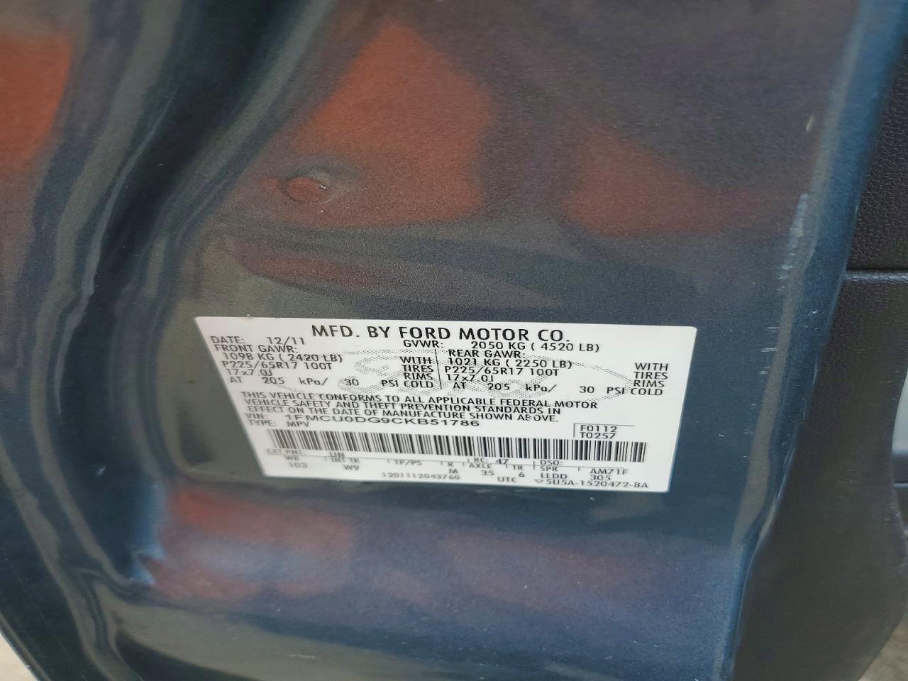 2012 Ford Escape Xlt Blue vin: 1FMCU0DG9CKB51786