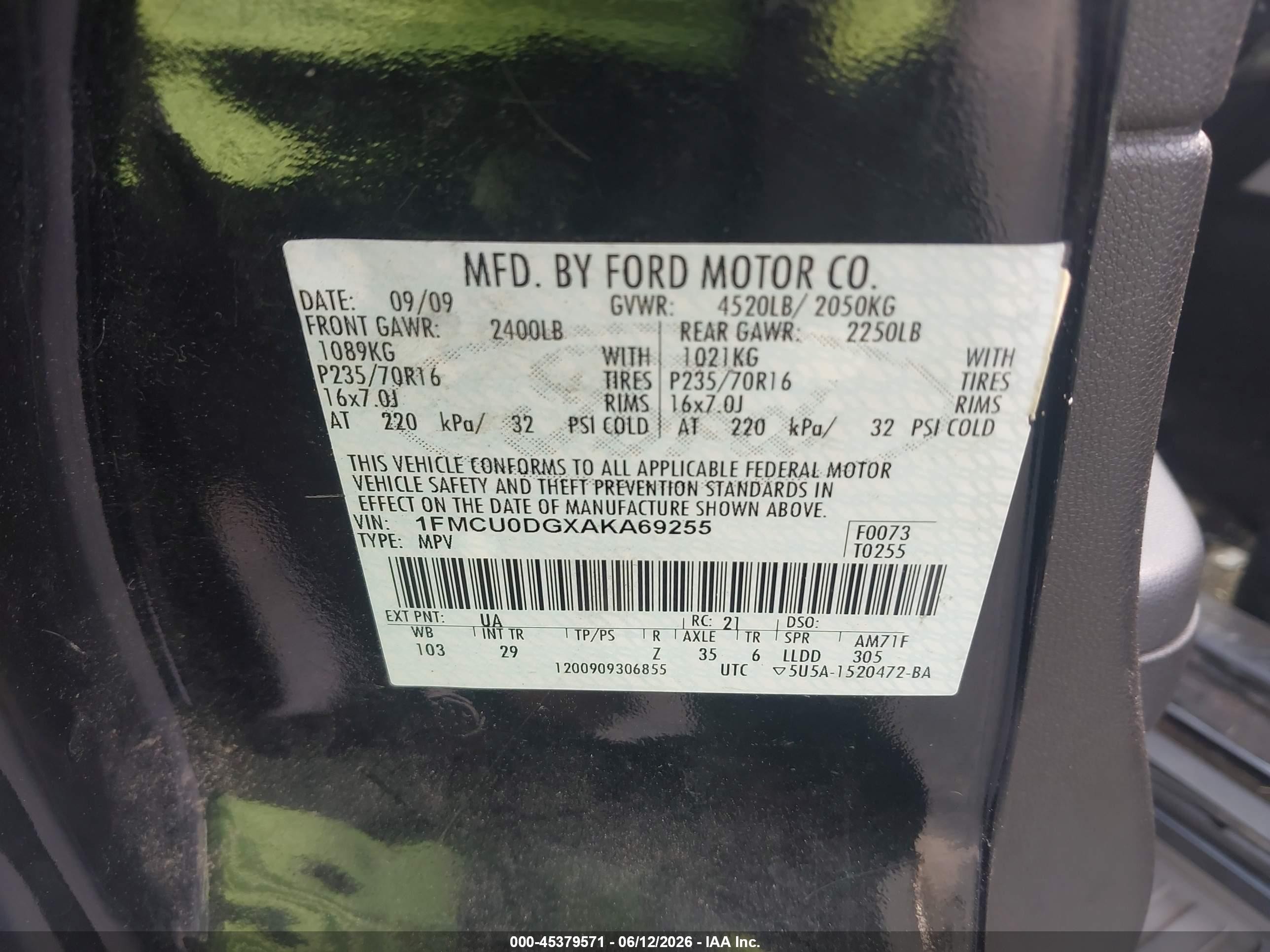 2010 Ford Escape Xlt Черный vin: 1FMCU0DGXAKA69255