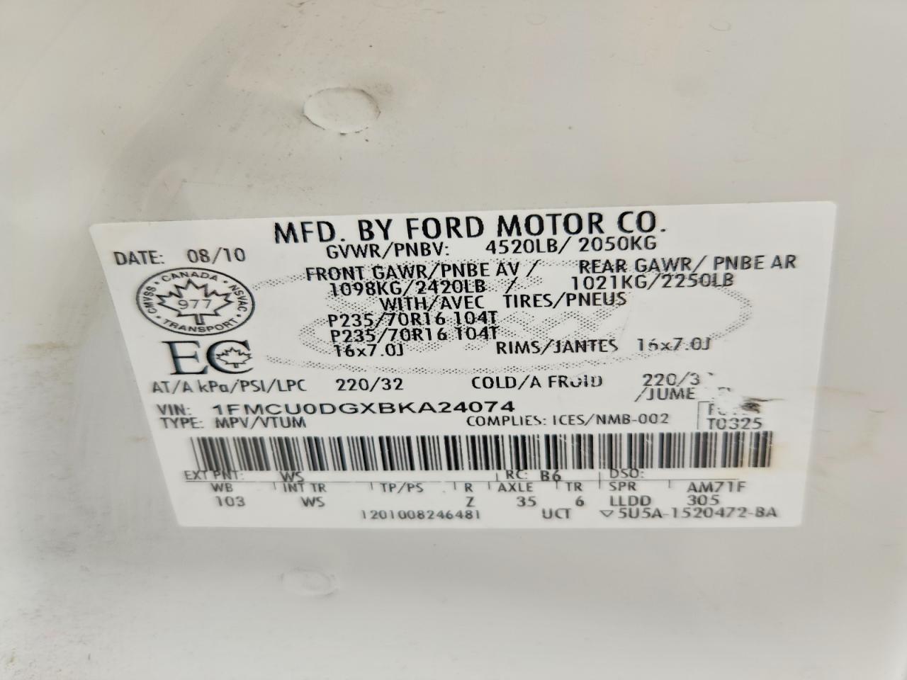 2011 Ford Escape Xlt White vin: 1FMCU0DGXBKA24074