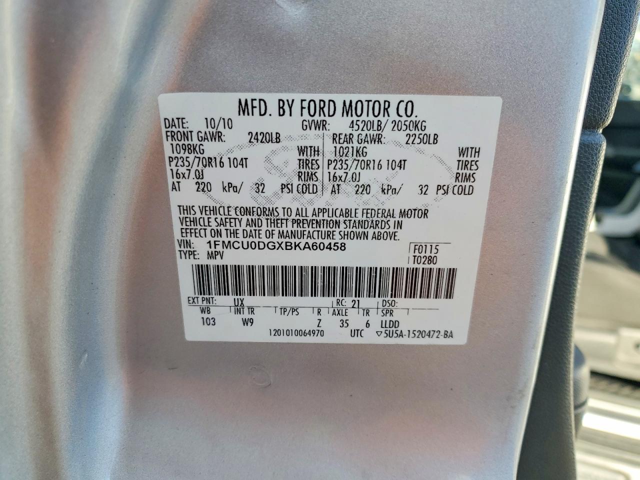 2011 Ford Escape Xlt Silver vin: 1FMCU0DGXBKA60458