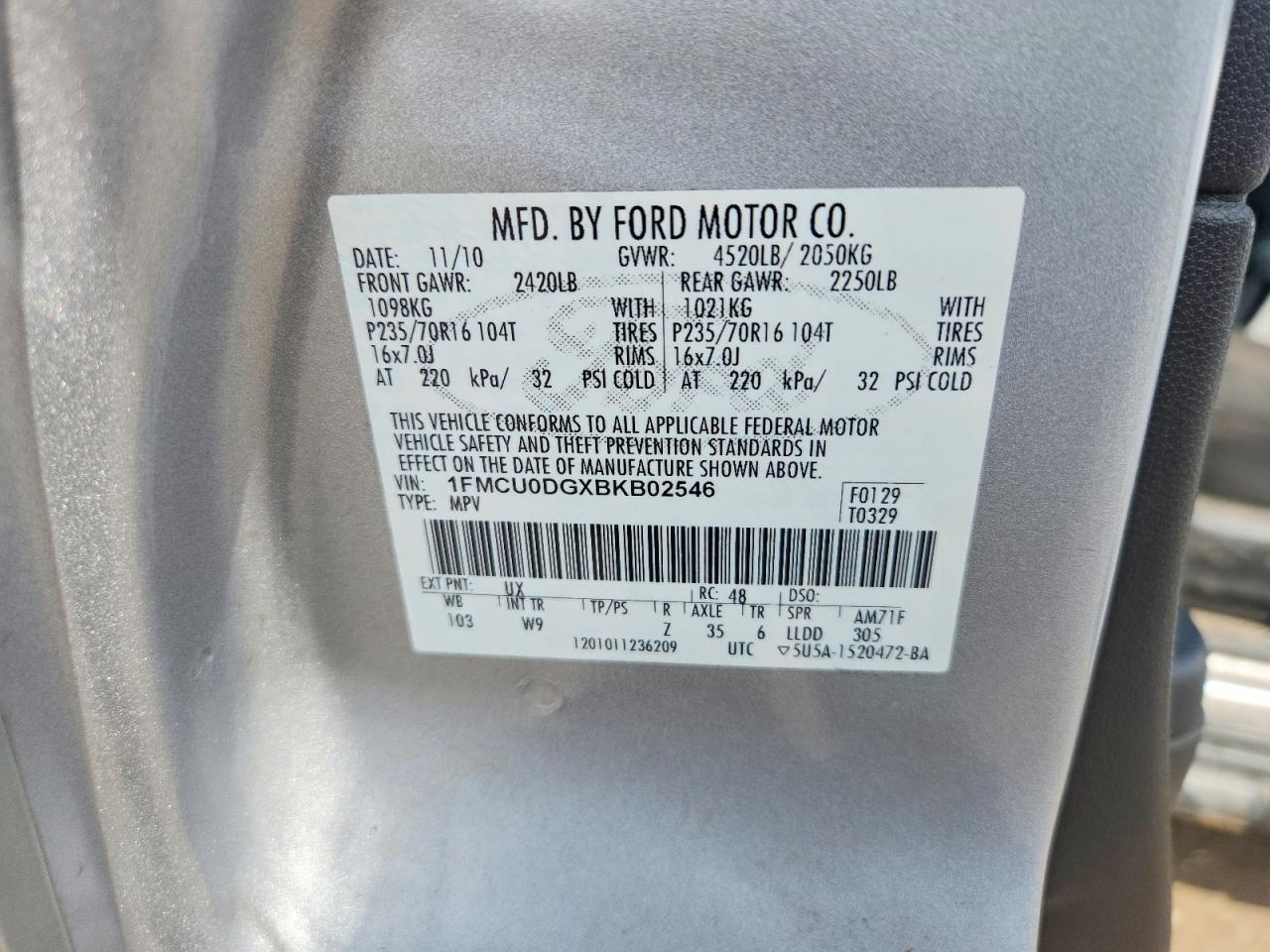 2011 Ford Escape Xlt Silver vin: 1FMCU0DGXBKB02546