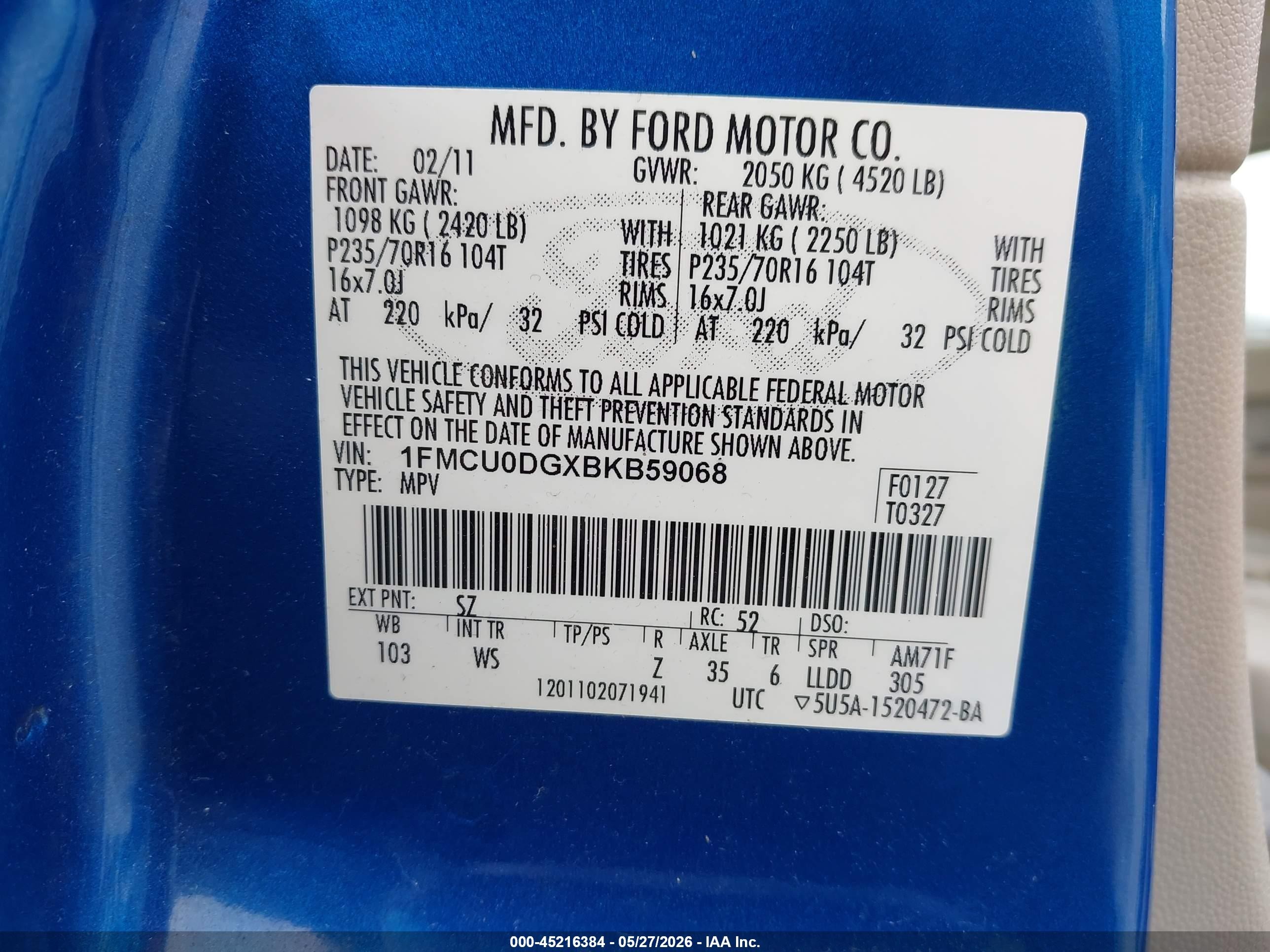 2011 Ford Escape Xlt Blue vin: 1FMCU0DGXBKB59068