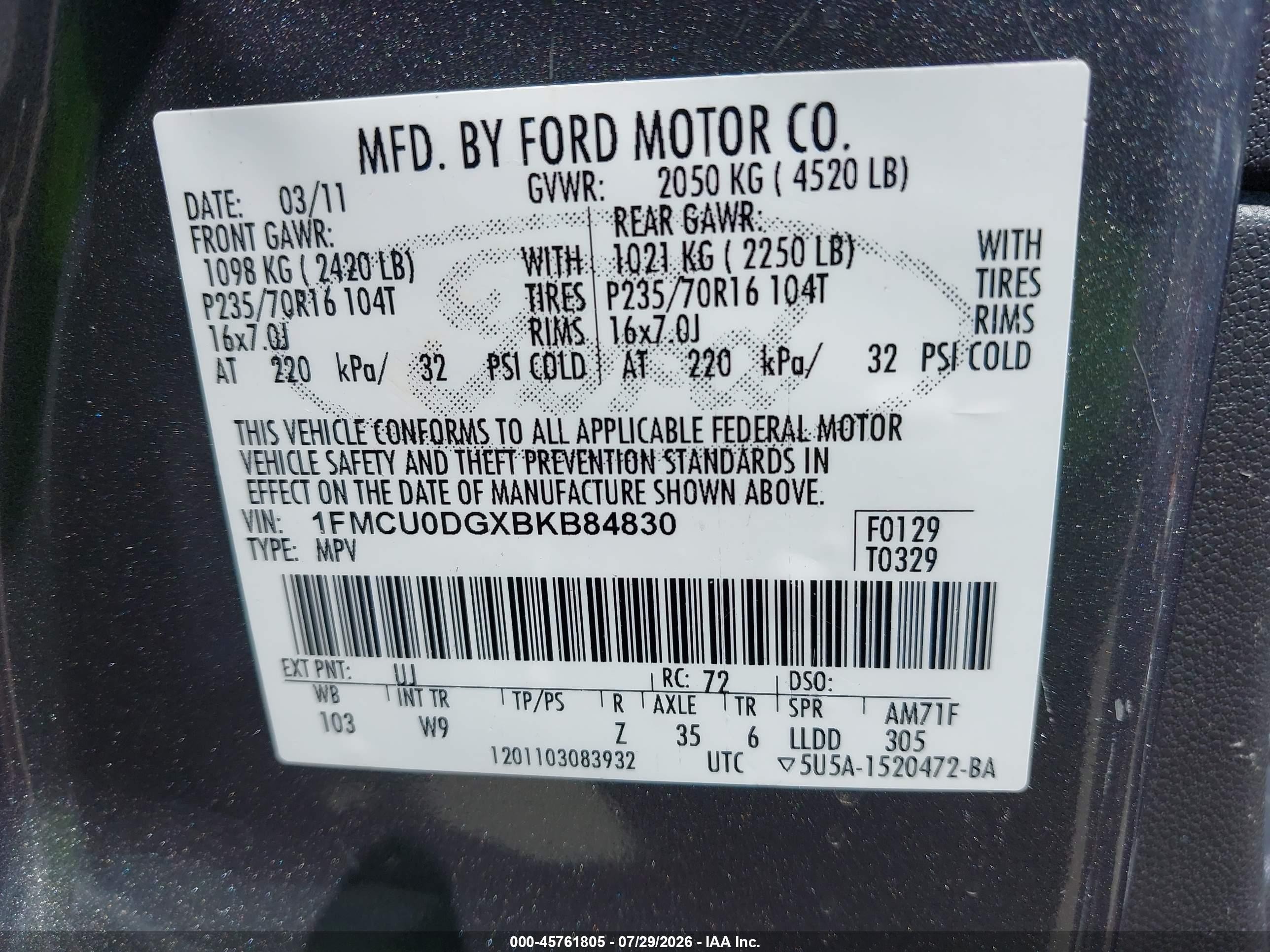 2011 Ford Escape Xlt Gray vin: 1FMCU0DGXBKB84830