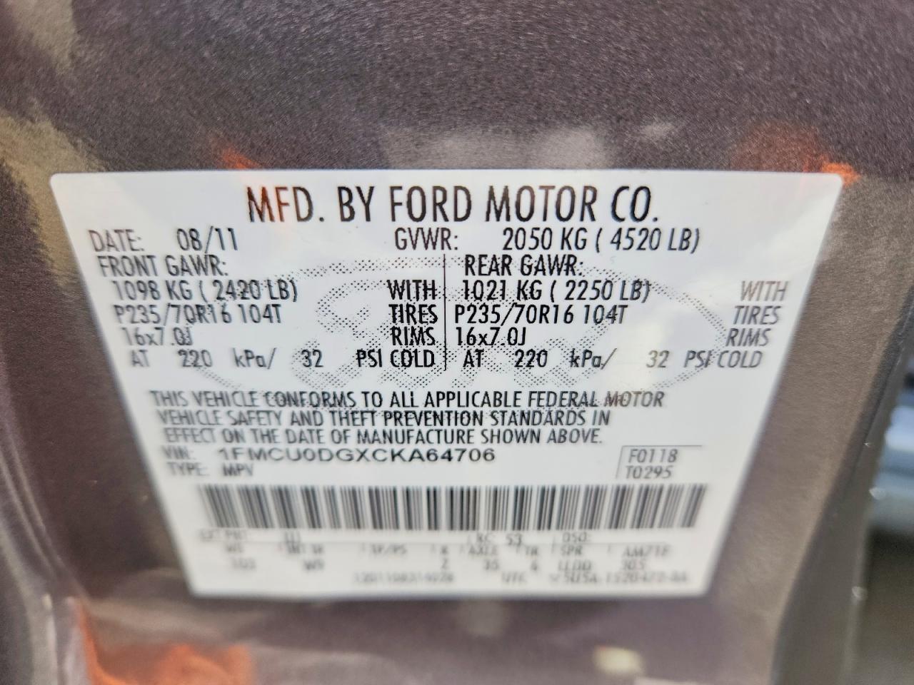 2012 Ford Escape Xlt Gray vin: 1FMCU0DGXCKA64706
