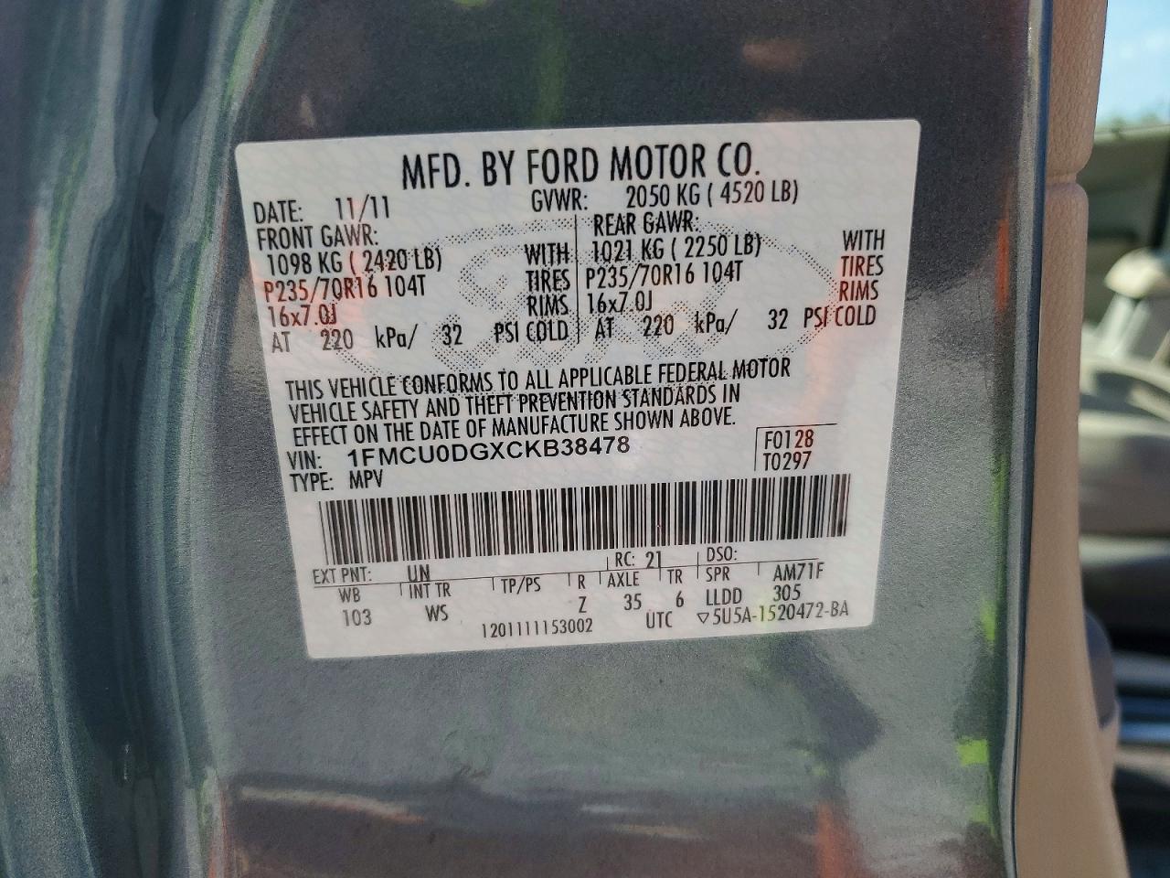 2012 Ford Escape Xlt Blue vin: 1FMCU0DGXCKB38478