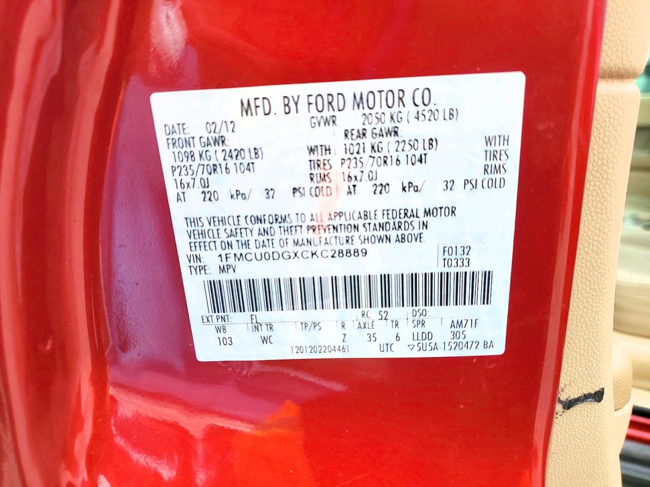 2012 Ford Escape Xlt Maroon vin: 1FMCU0DGXCKC28889