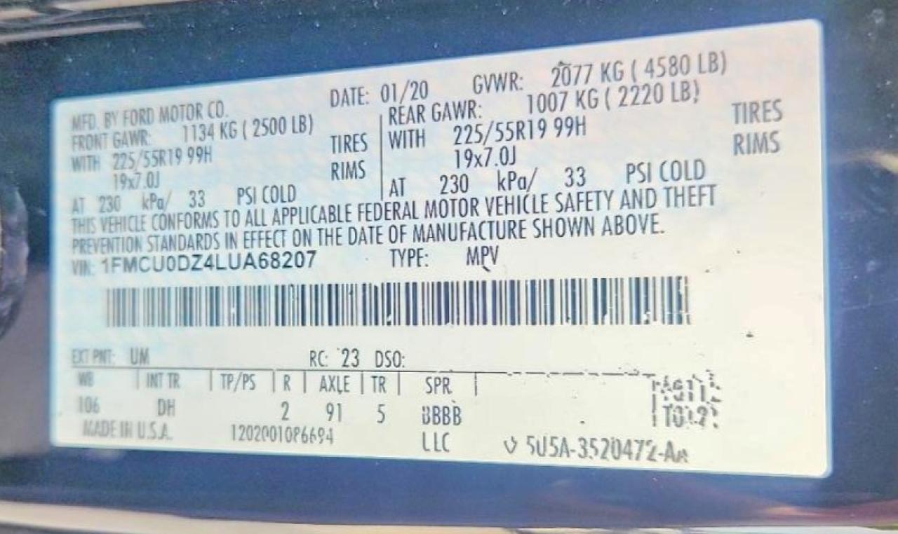2020 Ford Escape Titanium Black vin: 1FMCU0DZ4LUA68207