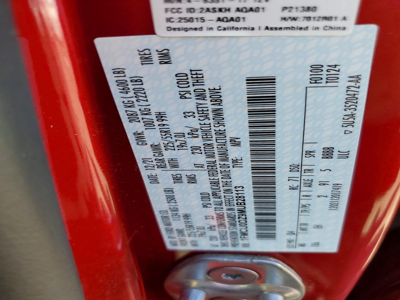 2021 Ford Escape Titanium Red vin: 1FMCU0DZ9MUB28113