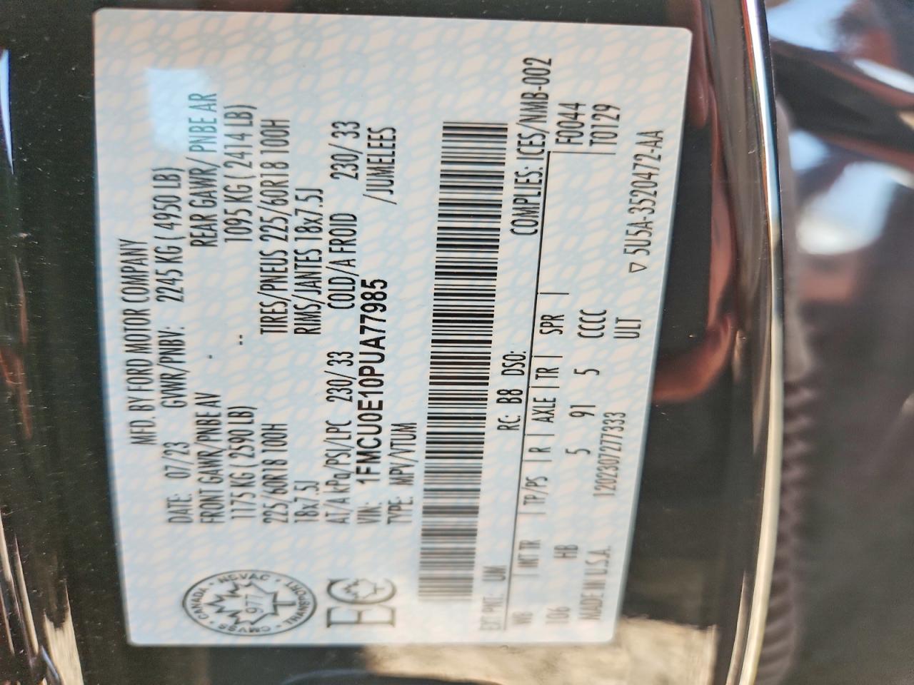2023 Ford Escape Black vin: 1FMCU0E10PUA77985