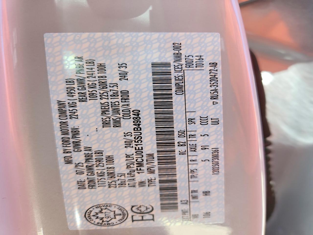 2025 Ford Escape Gray vin: 1FMCU0E15SUB49840