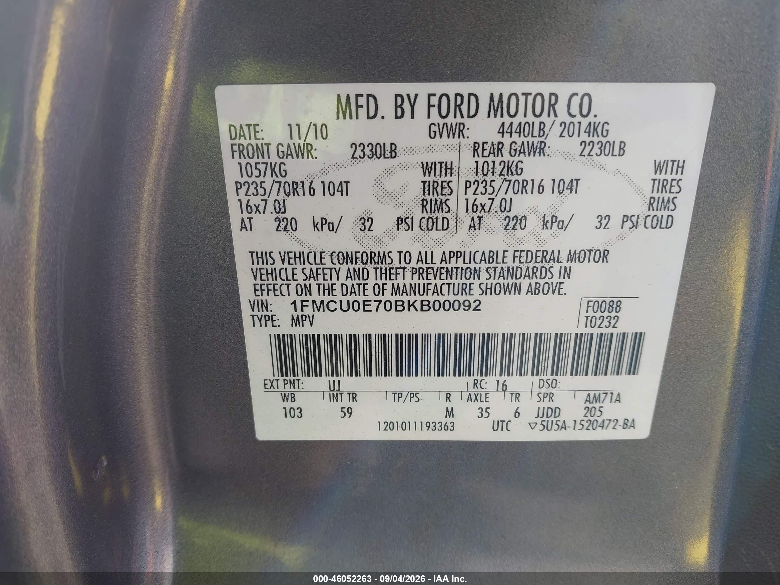 2011 Ford Escape Limited Gray vin: 1FMCU0E70BKB00092