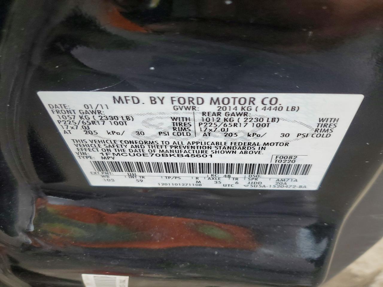 2011 Ford Escape Limited Black vin: 1FMCU0E70BKB45601