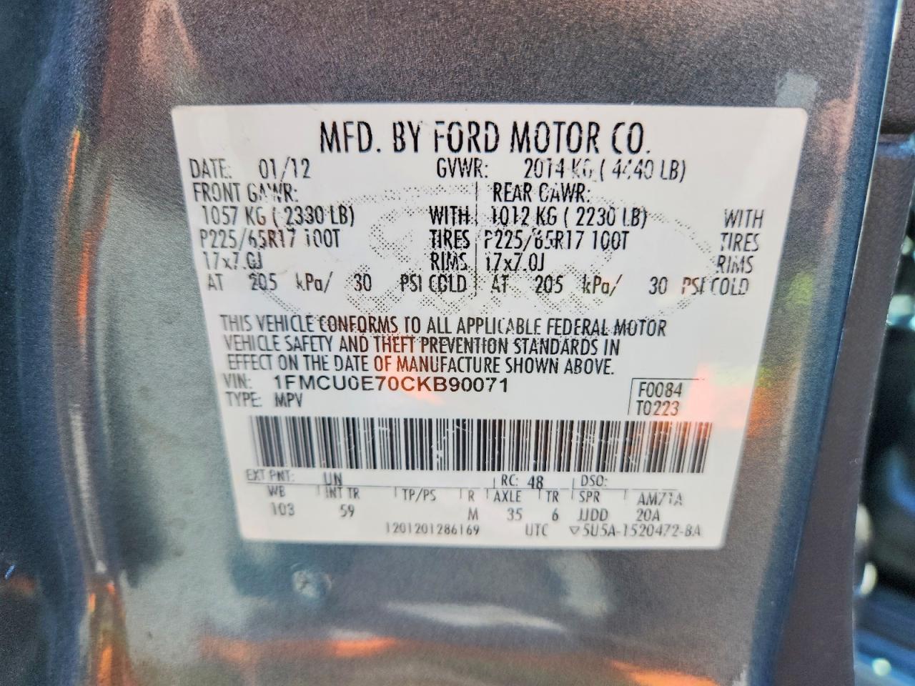 2012 Ford Escape Limited Blue vin: 1FMCU0E70CKB90071