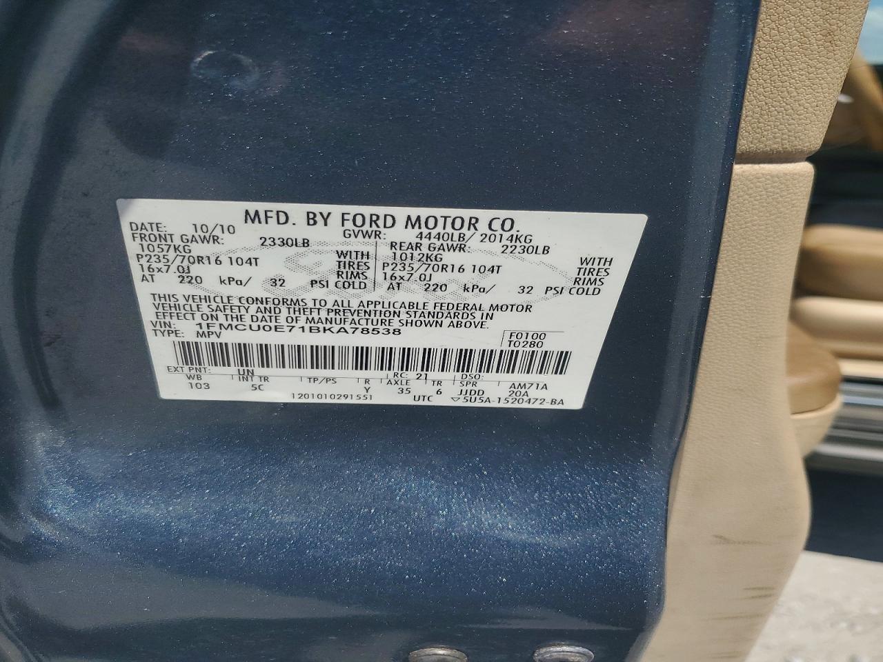 2011 Ford Escape Blue vin: 1FMCU0E71BKA78538