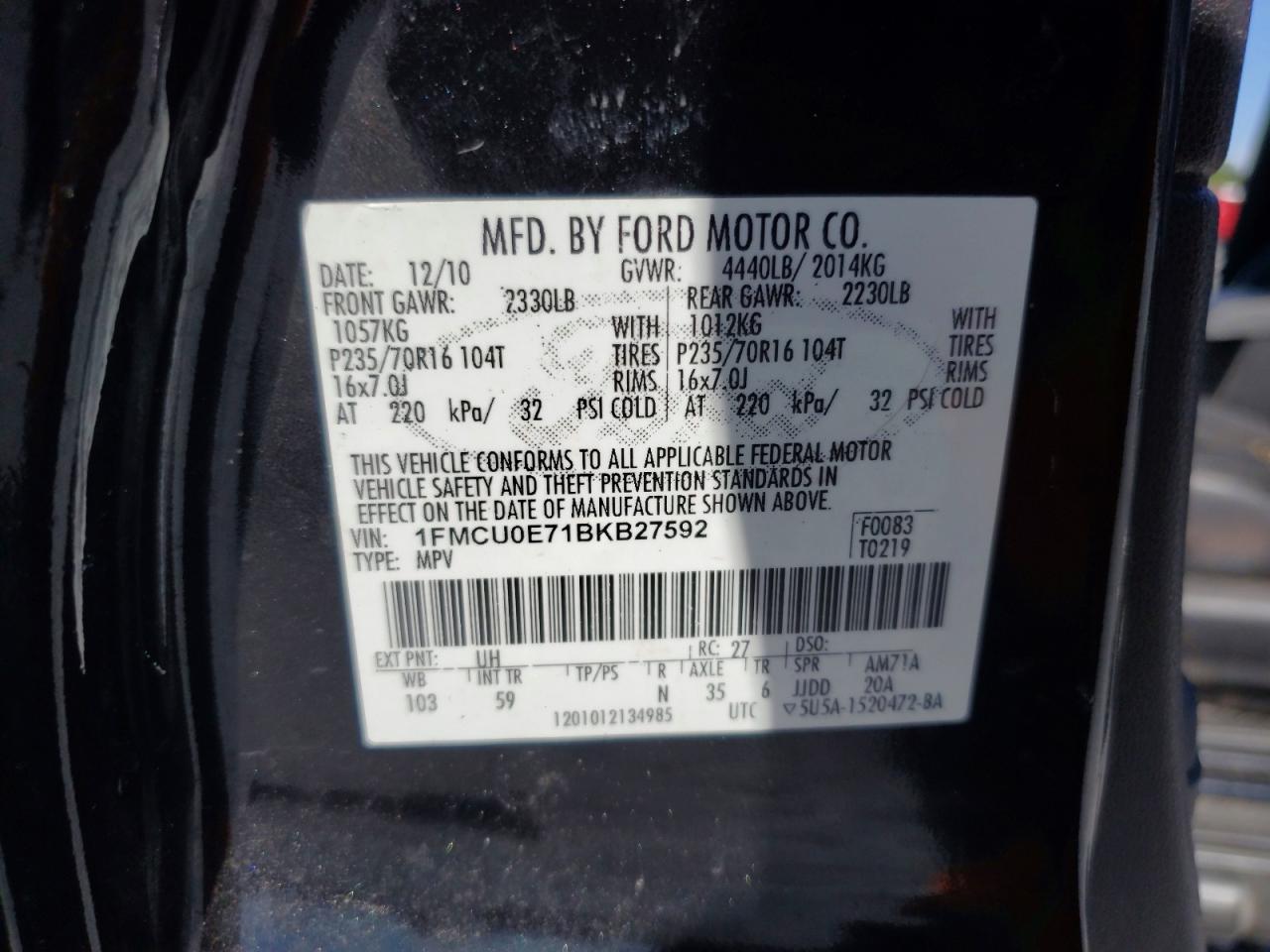 2011 Ford Escape Limited Черный vin: 1FMCU0E71BKB27592