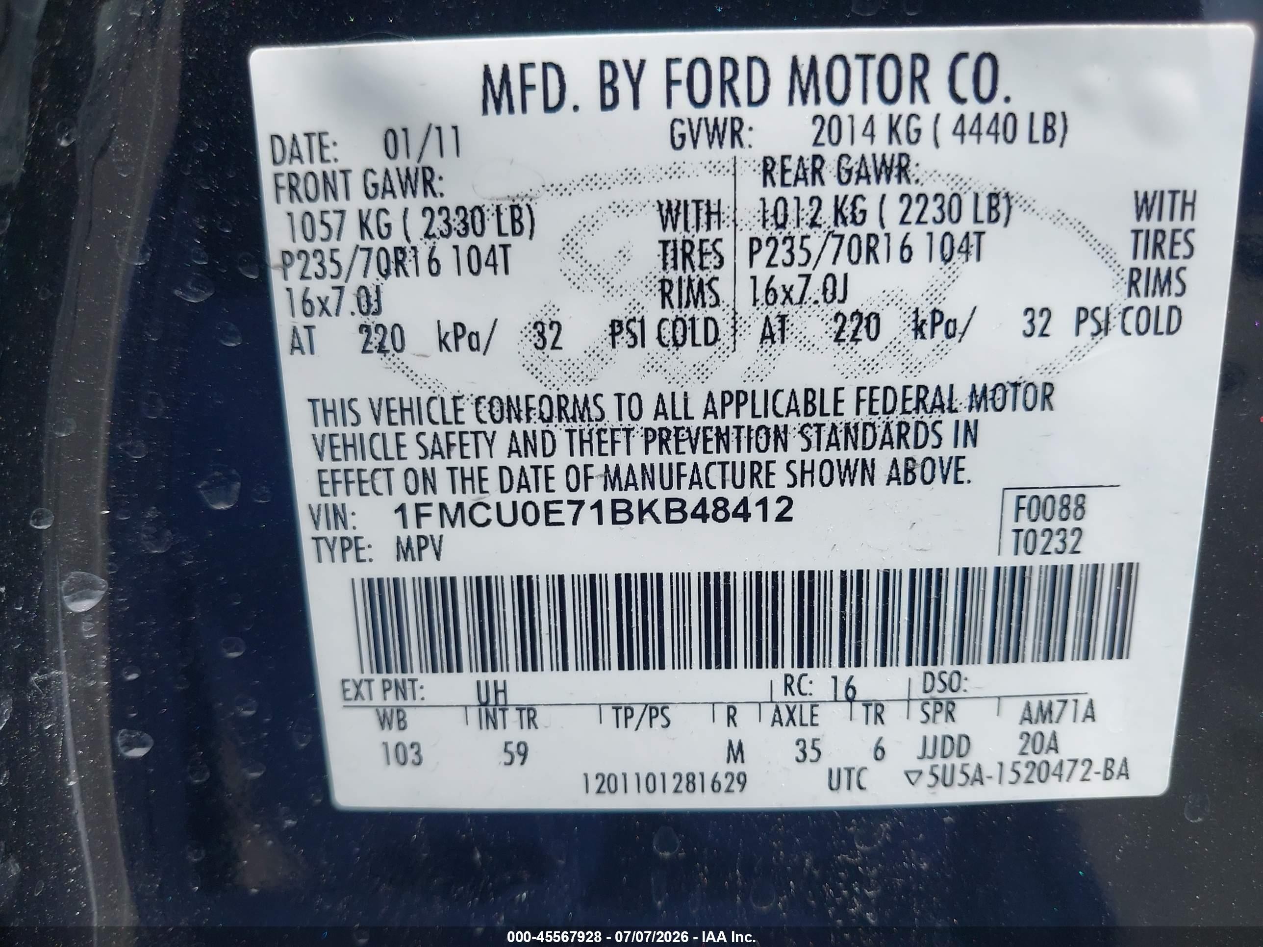 2011 Ford Escape Limited Black vin: 1FMCU0E71BKB48412