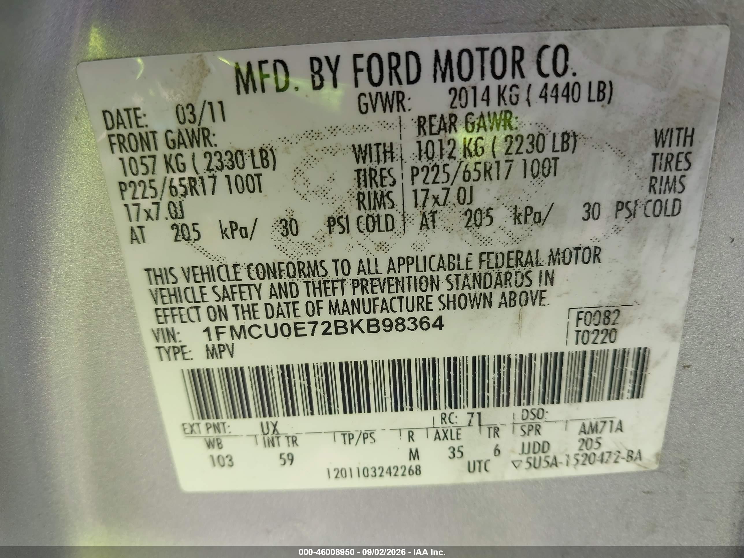 2011 Ford Escape Limited Silver vin: 1FMCU0E72BKB98364