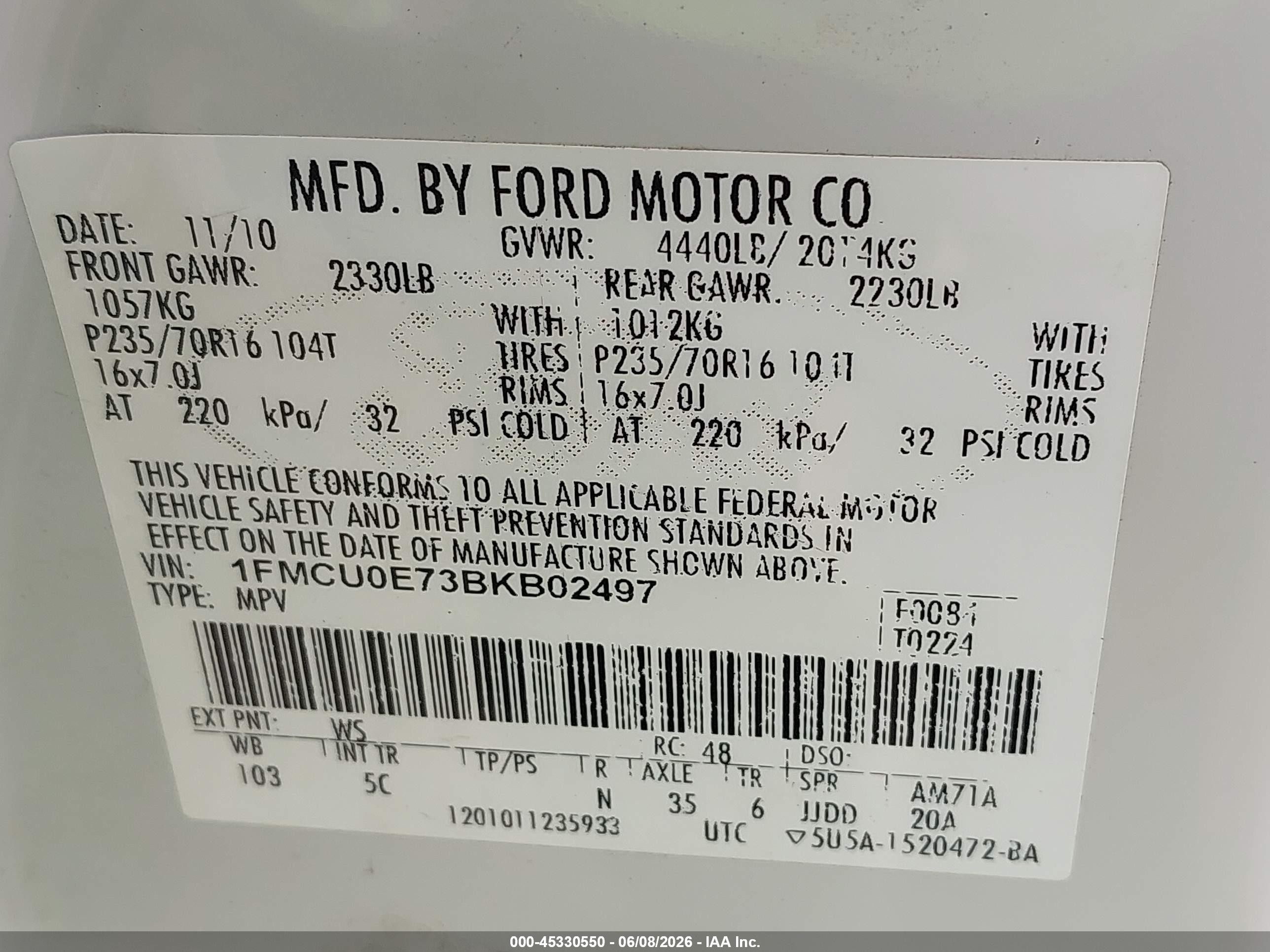2011 Ford Escape Limited White vin: 1FMCU0E73BKB02497