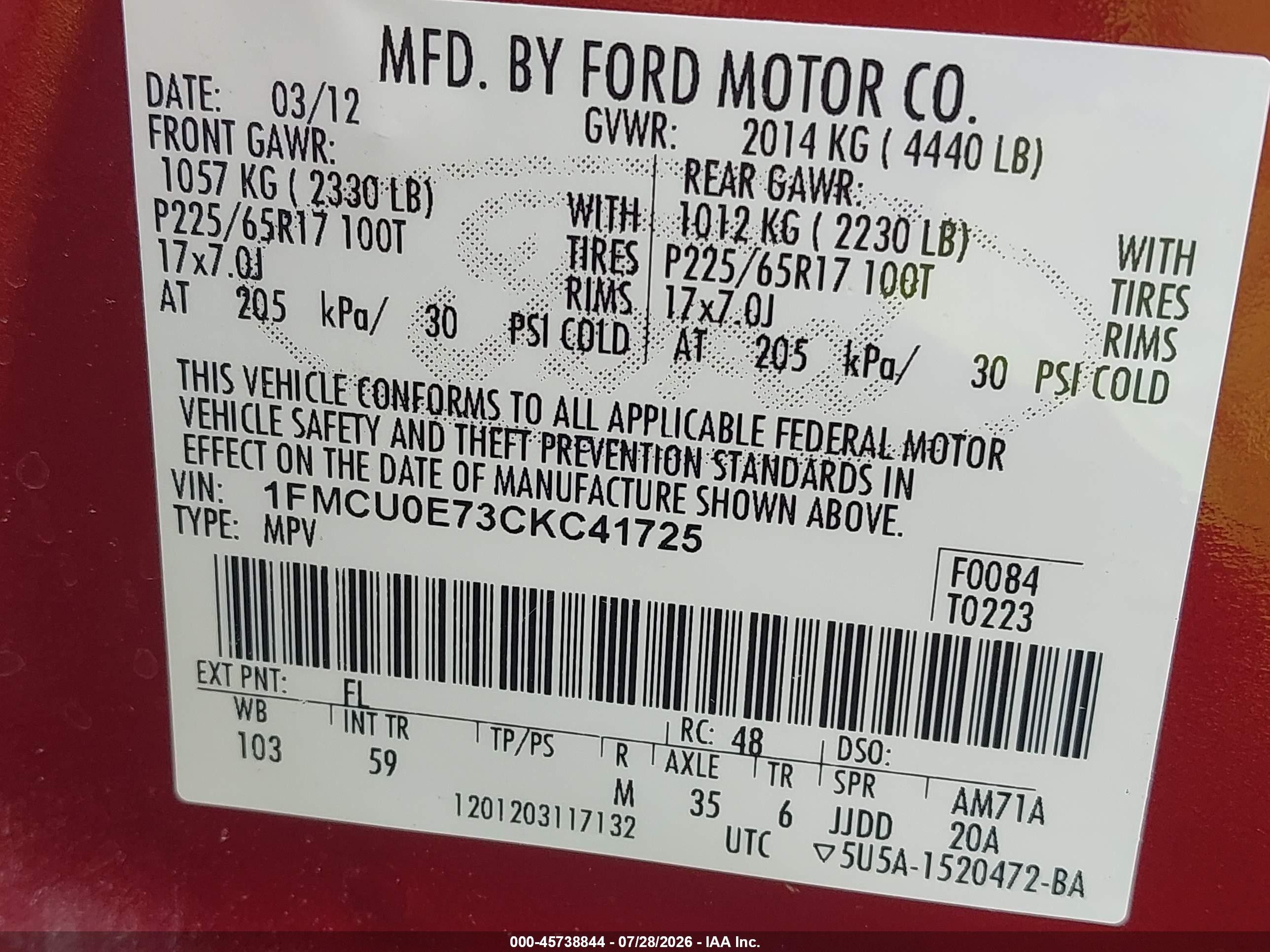2012 Ford Escape Limited Красный vin: 1FMCU0E73CKC41725