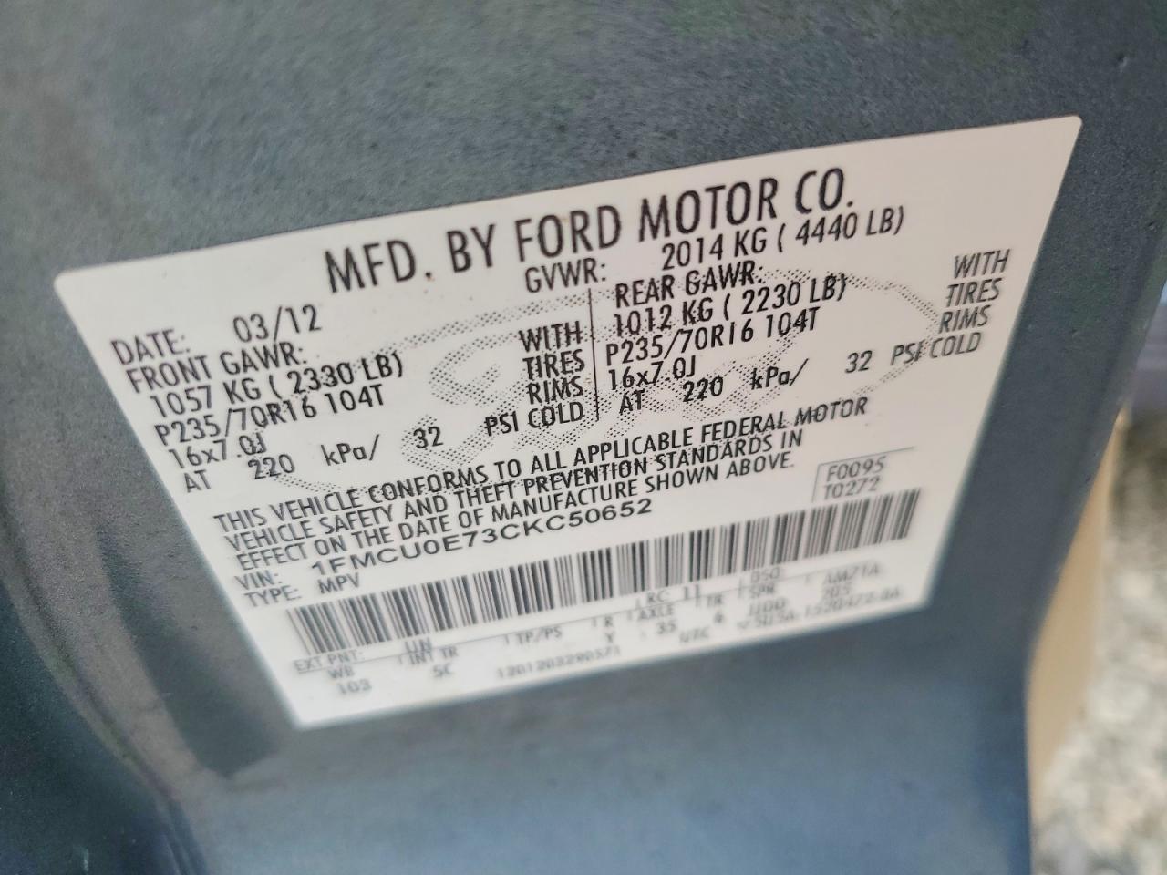 2012 Ford Escape Limited Blue vin: 1FMCU0E73CKC50652