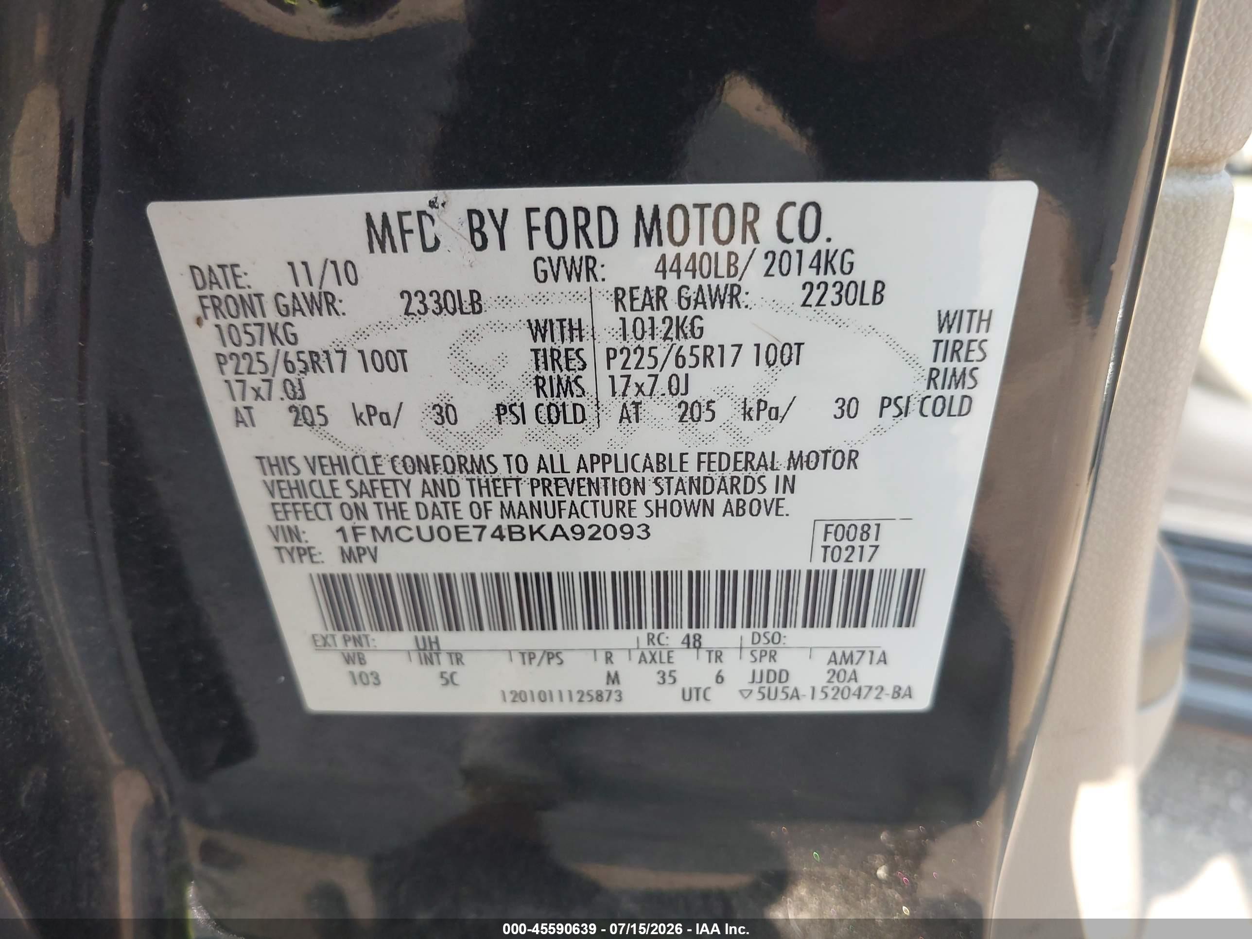2011 Ford Escape Limited Черный vin: 1FMCU0E74BKA92093