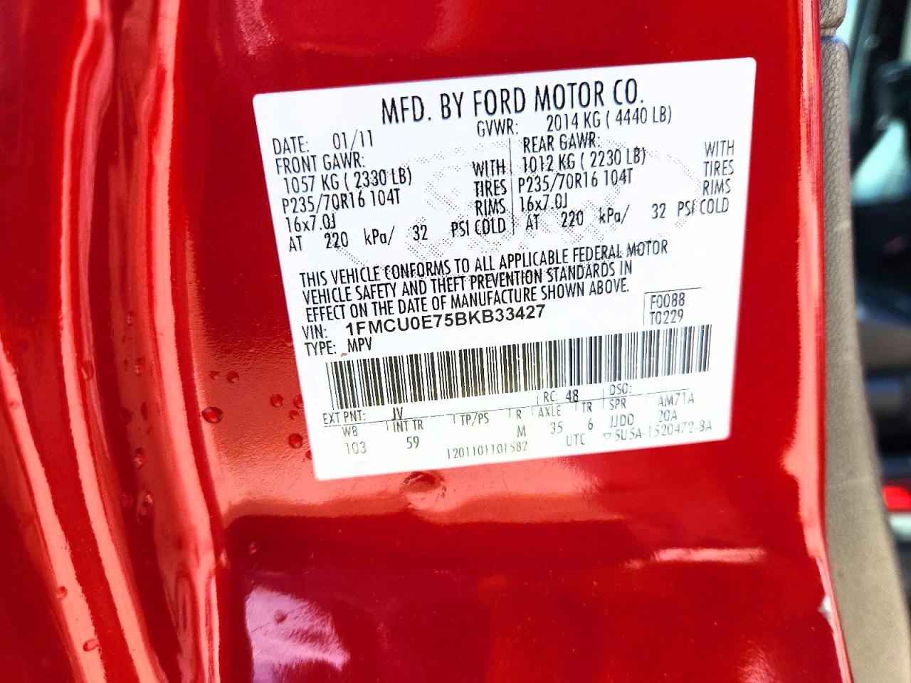2011 Ford Escape Limited Red vin: 1FMCU0E75BKB33427