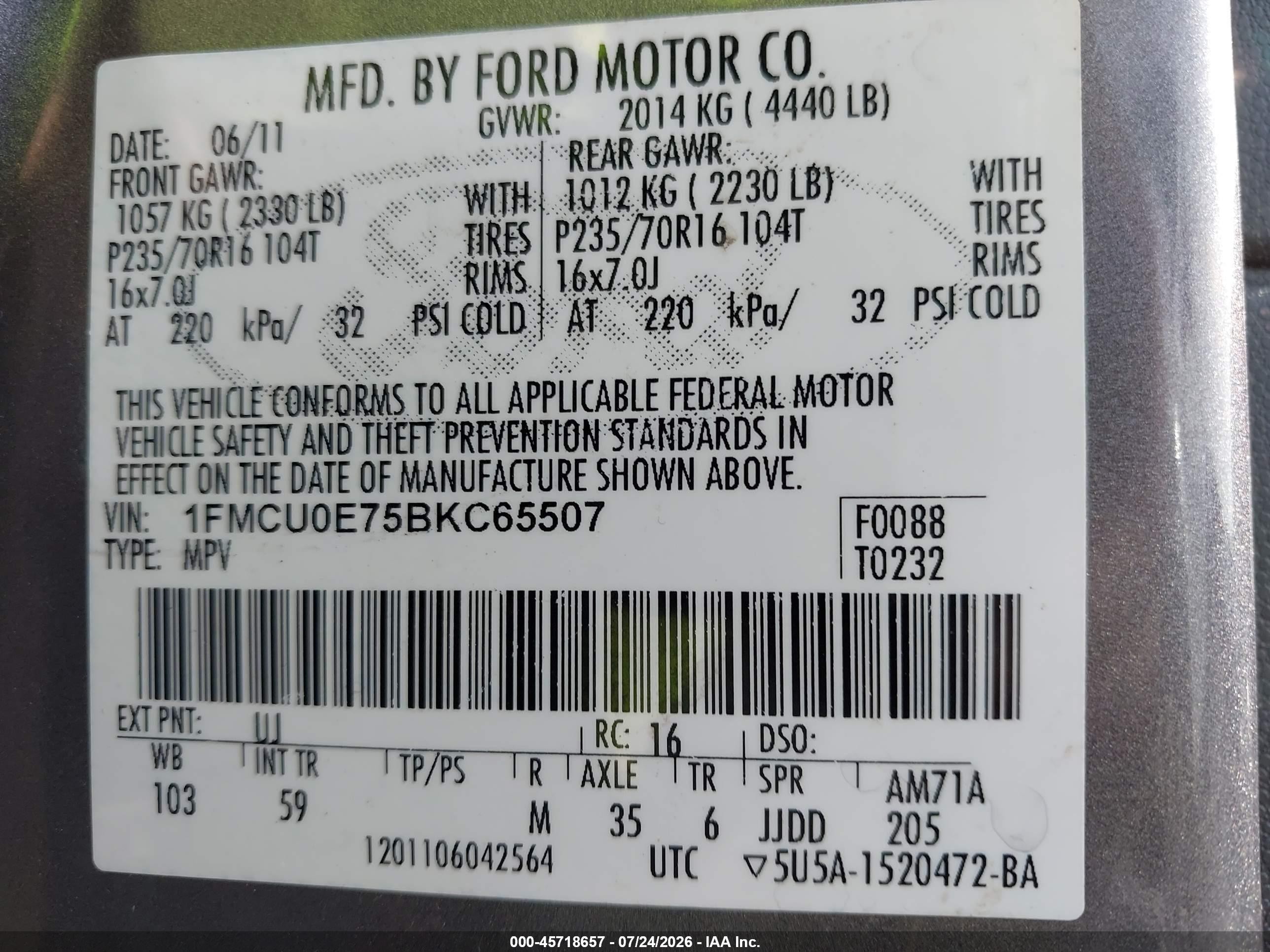 2011 Ford Escape Limited Gray vin: 1FMCU0E75BKC65507