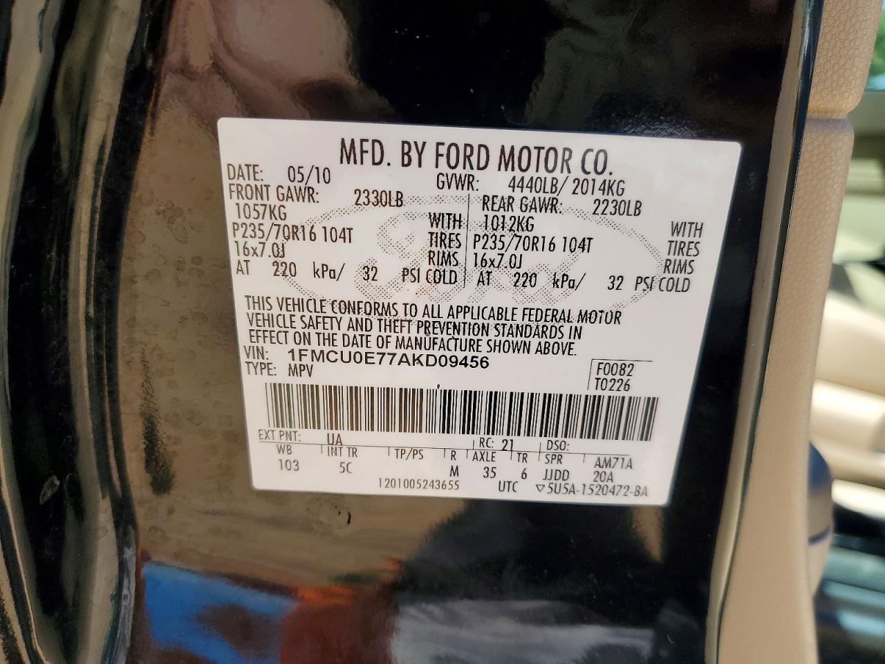 2010 Ford Escape Limited Black vin: 1FMCU0E77AKD09456