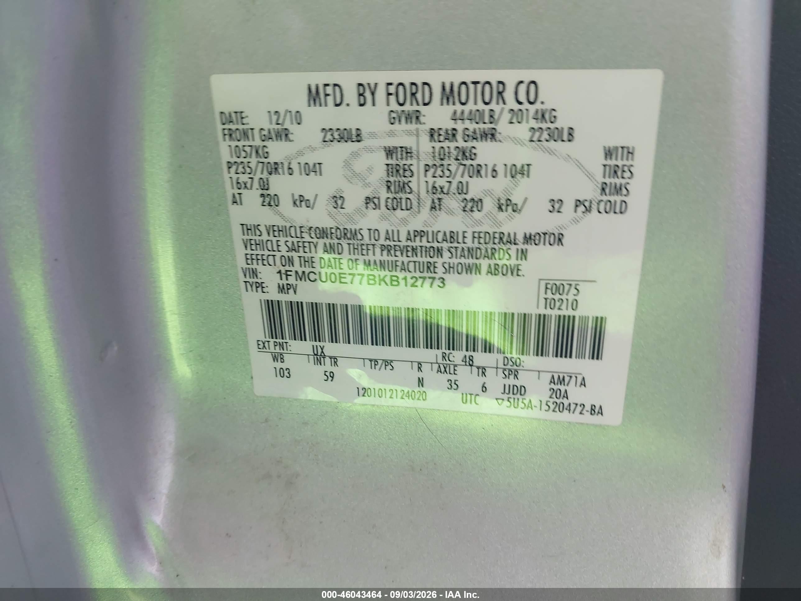 2011 Ford Escape Limited Серебряный vin: 1FMCU0E77BKB12773