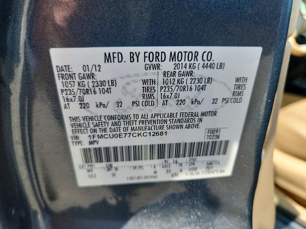 2012 Ford Escape Limited Blue vin: 1FMCU0E77CKC12681