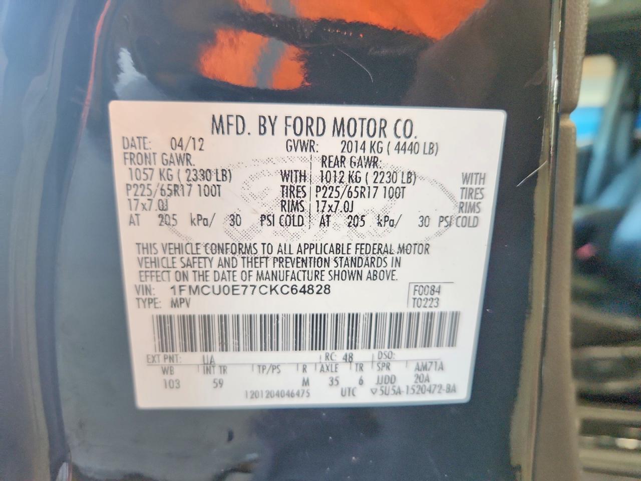 2012 Ford Escape Limited Black vin: 1FMCU0E77CKC64828