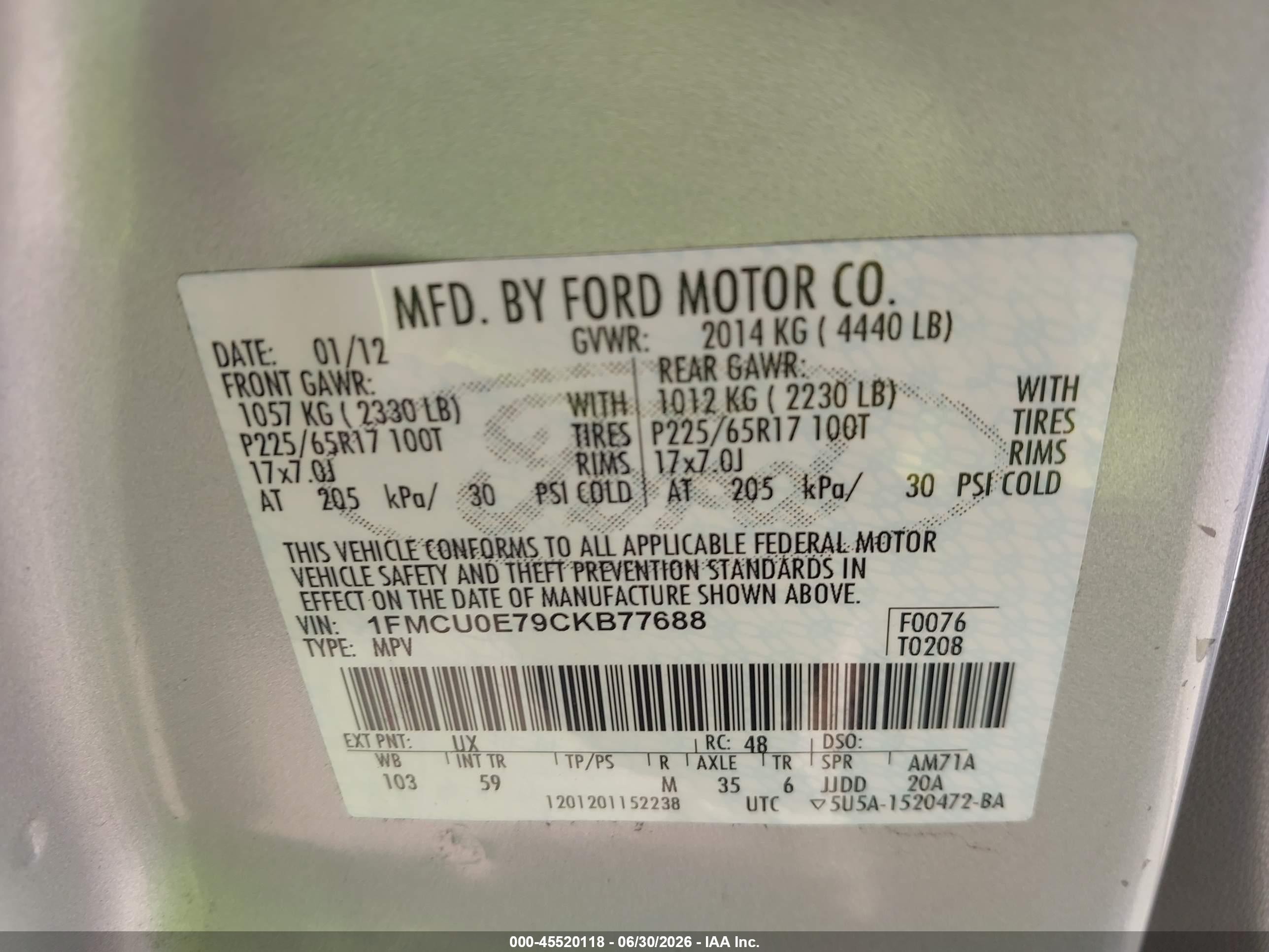 2012 Ford Escape Limited Silver vin: 1FMCU0E79CKB77688
