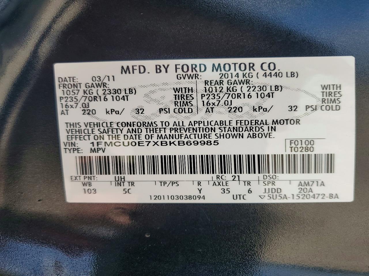 2011 Ford Escape Limited Black vin: 1FMCU0E7XBKB69985