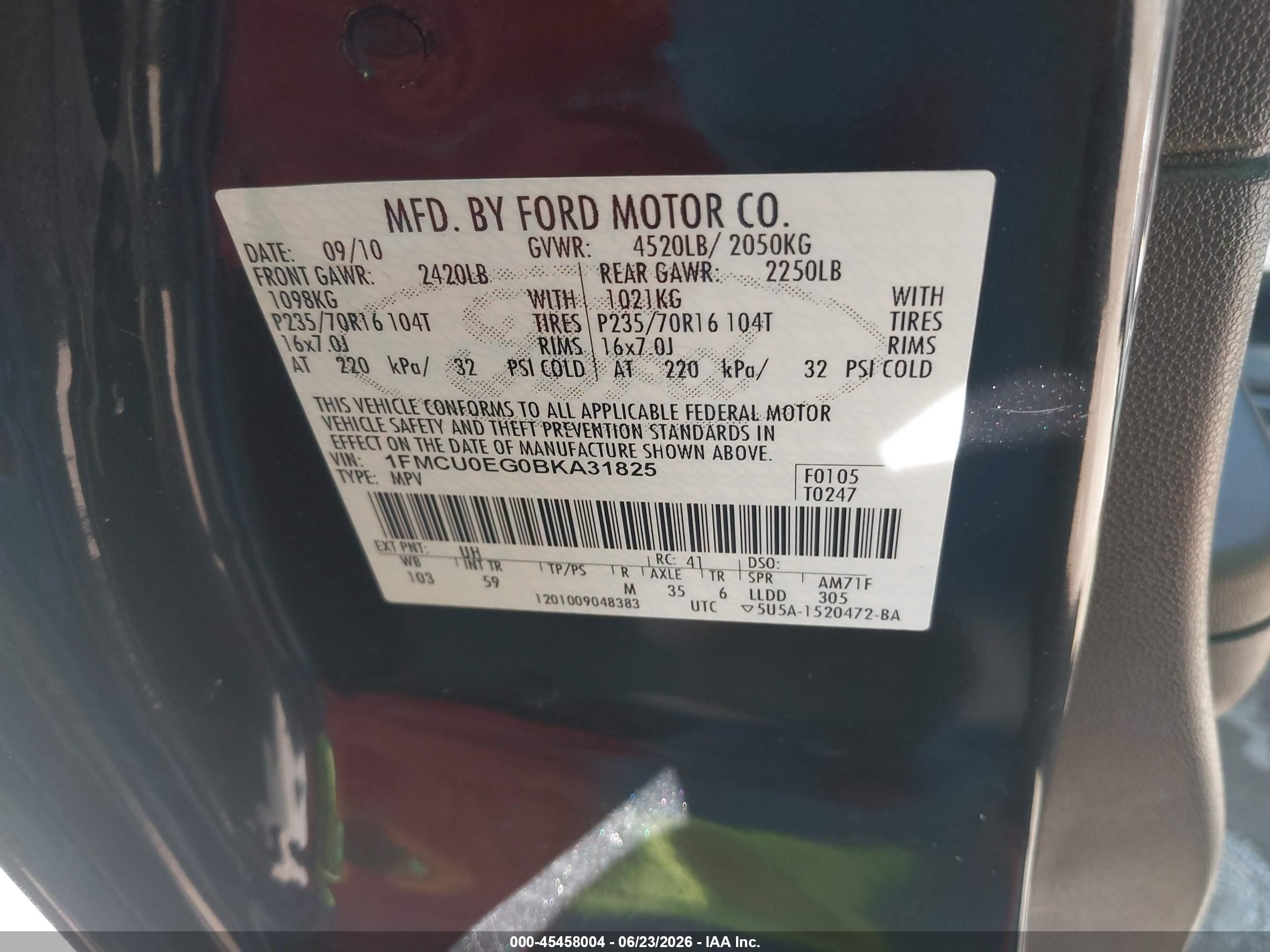2011 Ford Escape Limited Black vin: 1FMCU0EG0BKA31825