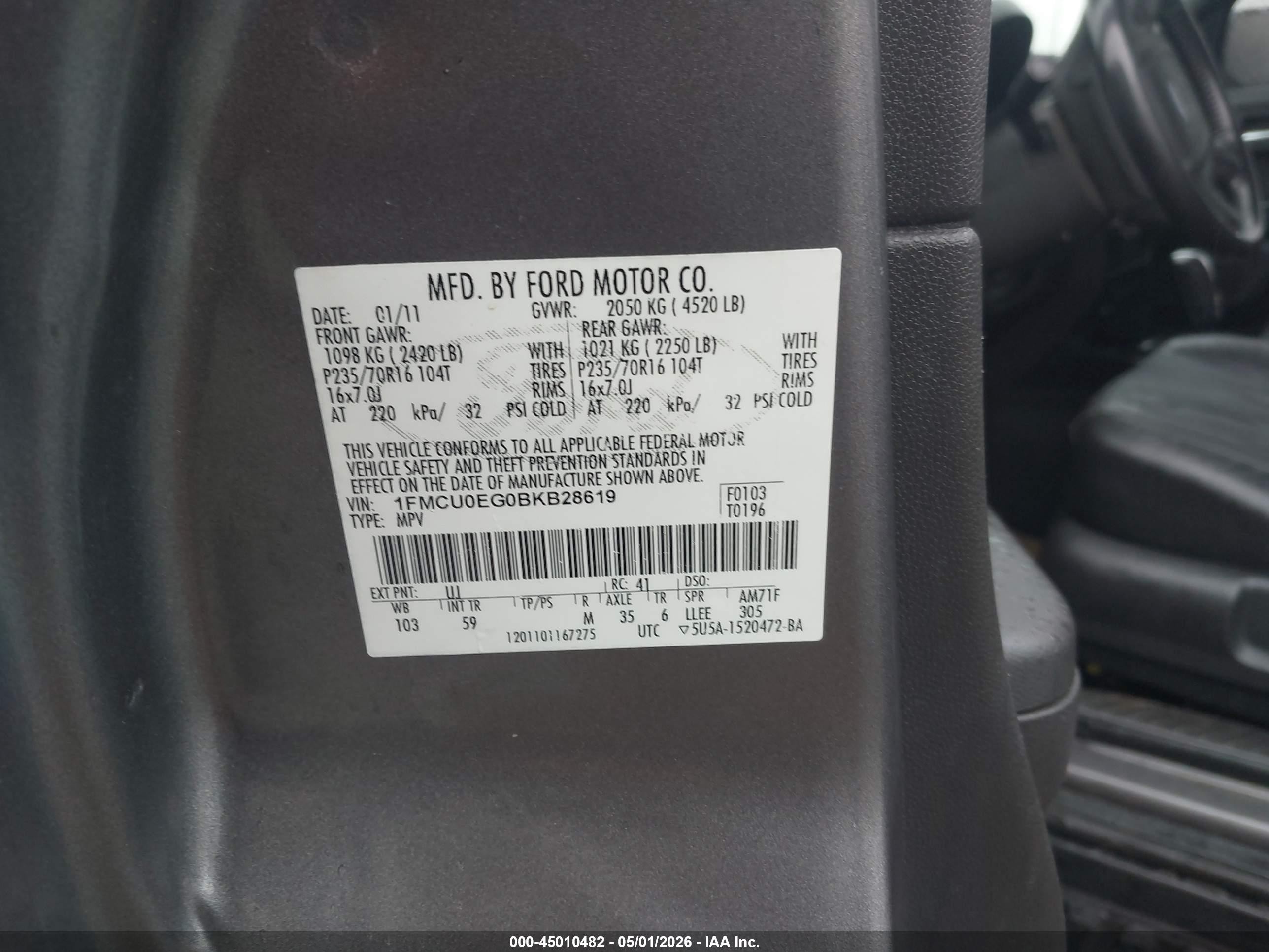 2011 Ford Escape Limited Gray vin: 1FMCU0EG0BKB28619