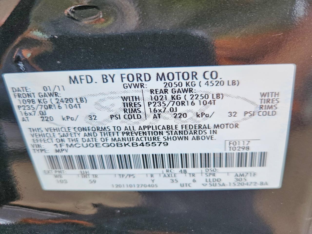 2011 Ford Escape Limited Black vin: 1FMCU0EG0BKB45579