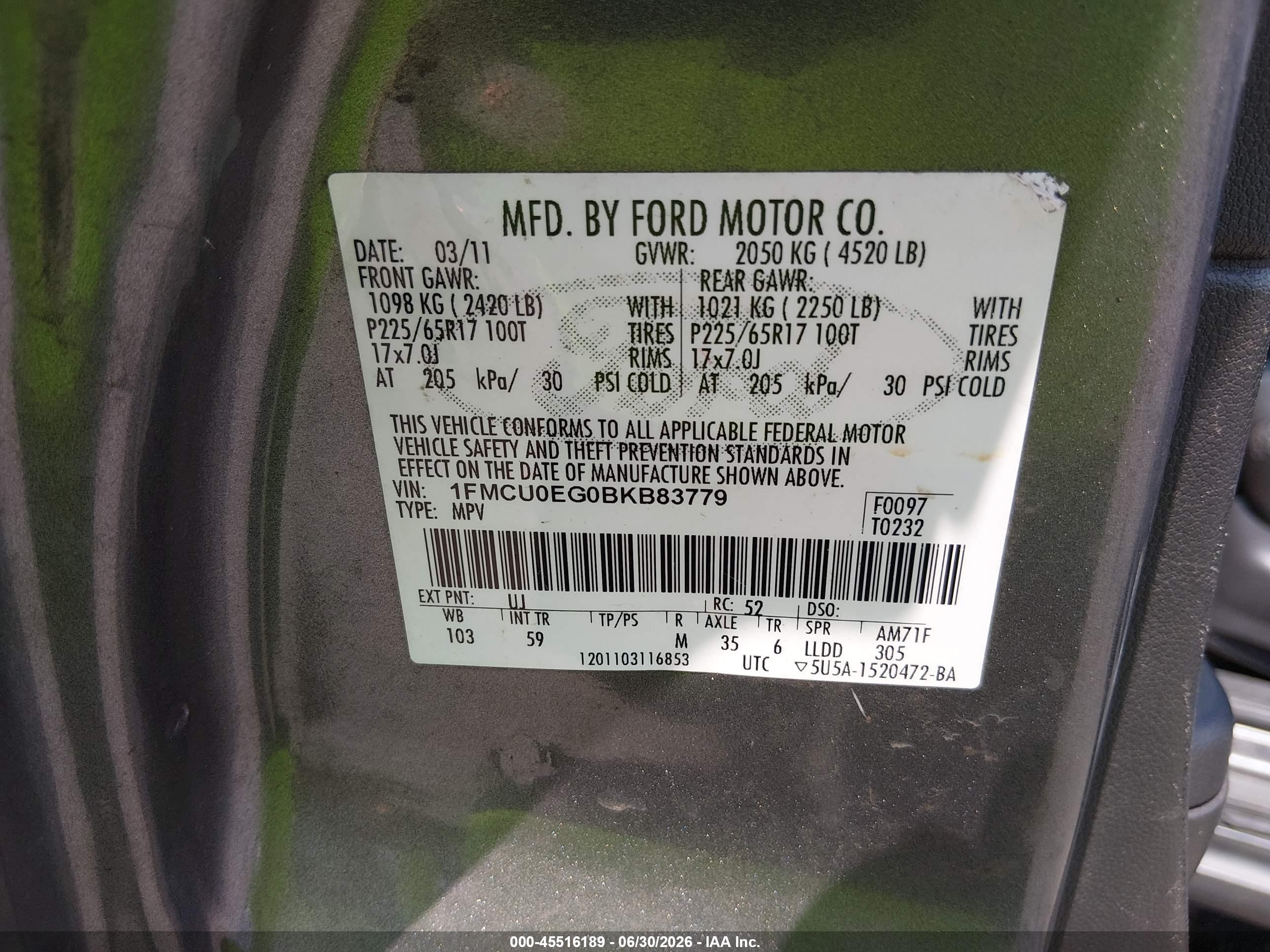 2011 Ford Escape Limited Gray vin: 1FMCU0EG0BKB83779