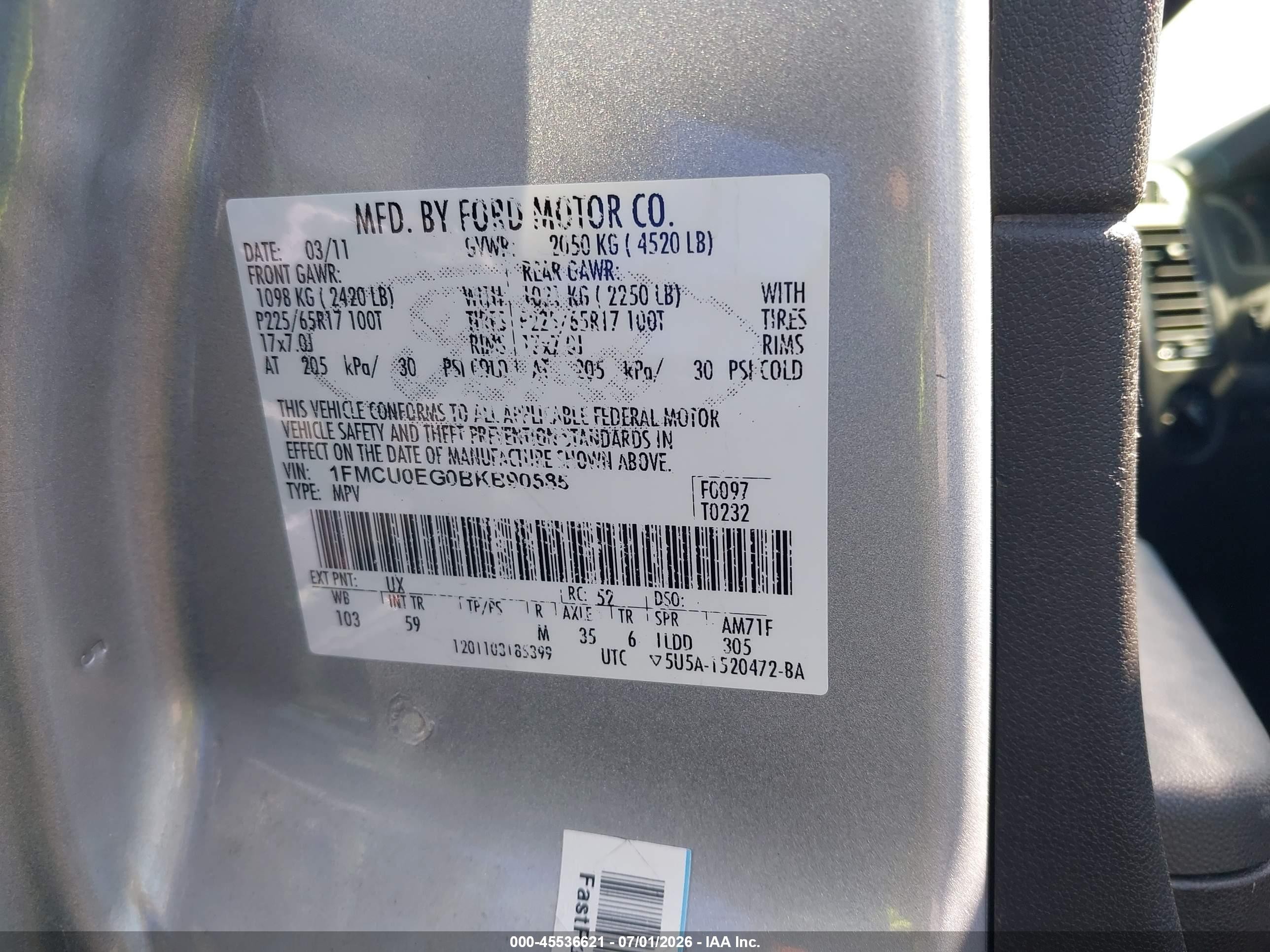 2011 Ford Escape Limited Silver vin: 1FMCU0EG0BKB90585