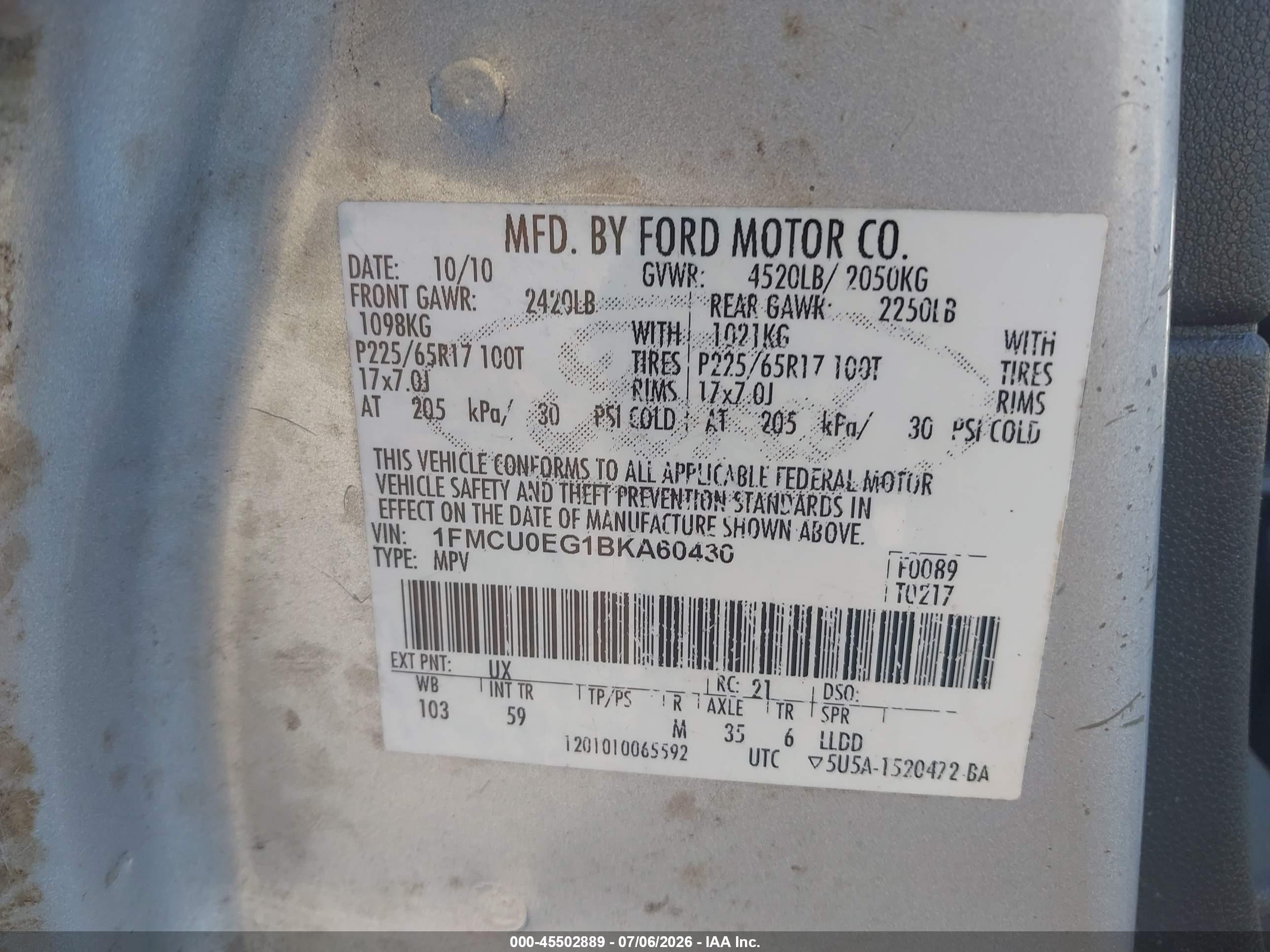 2011 Ford Escape Limited Silver vin: 1FMCU0EG1BKA60430