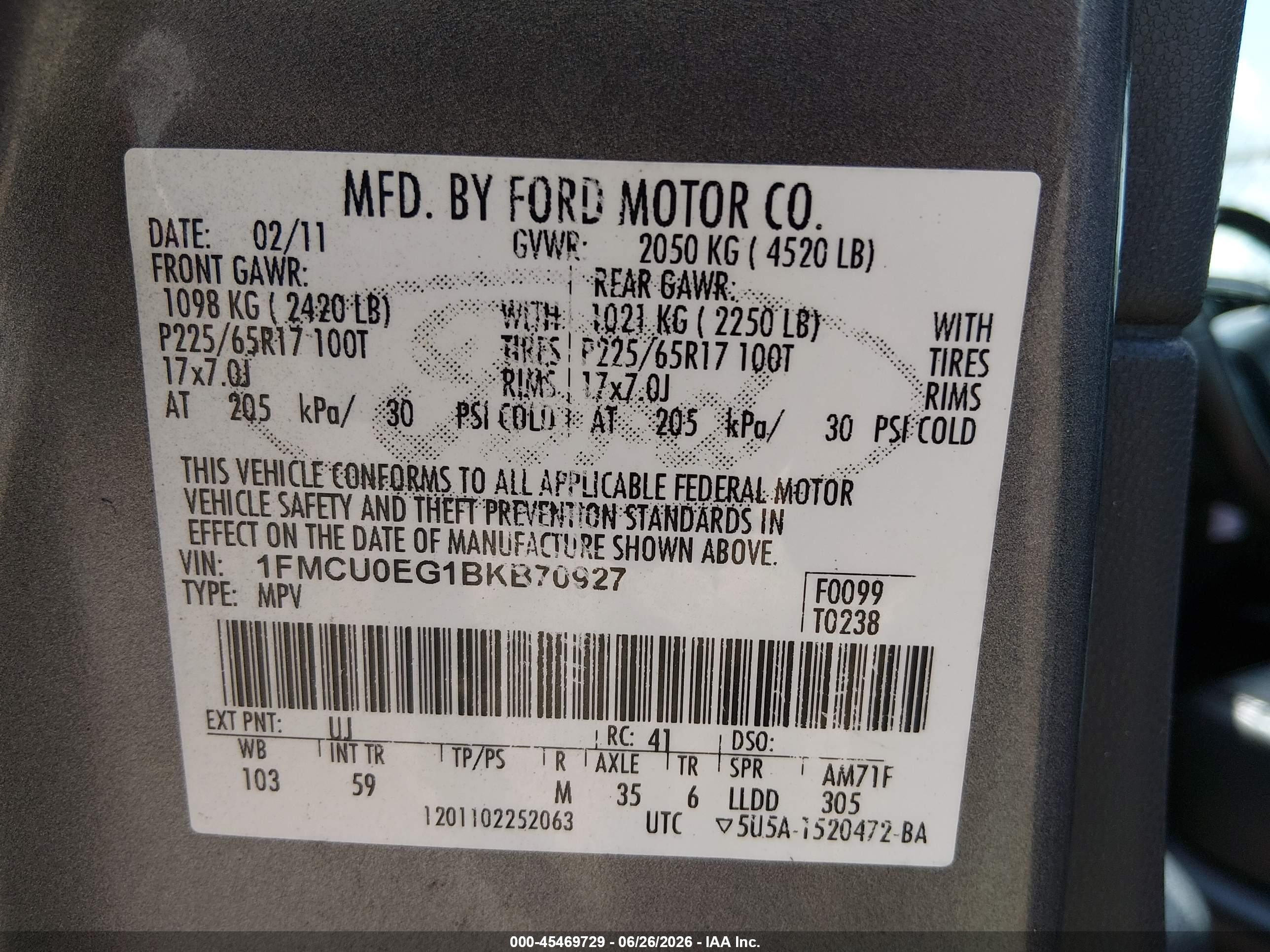2011 Ford Escape Limited Gray vin: 1FMCU0EG1BKB70927