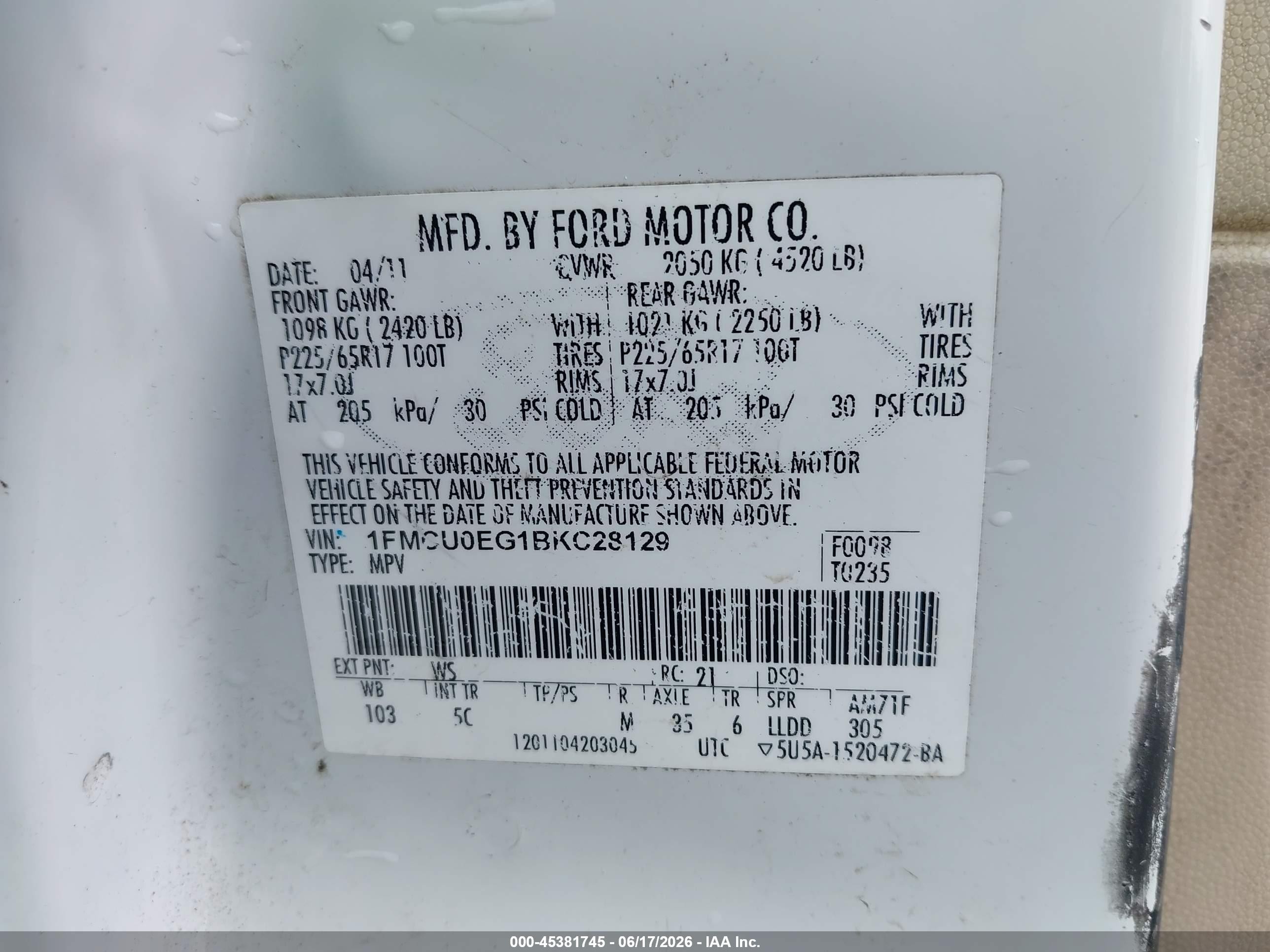 2011 Ford Escape Limited Белый vin: 1FMCU0EG1BKC28129