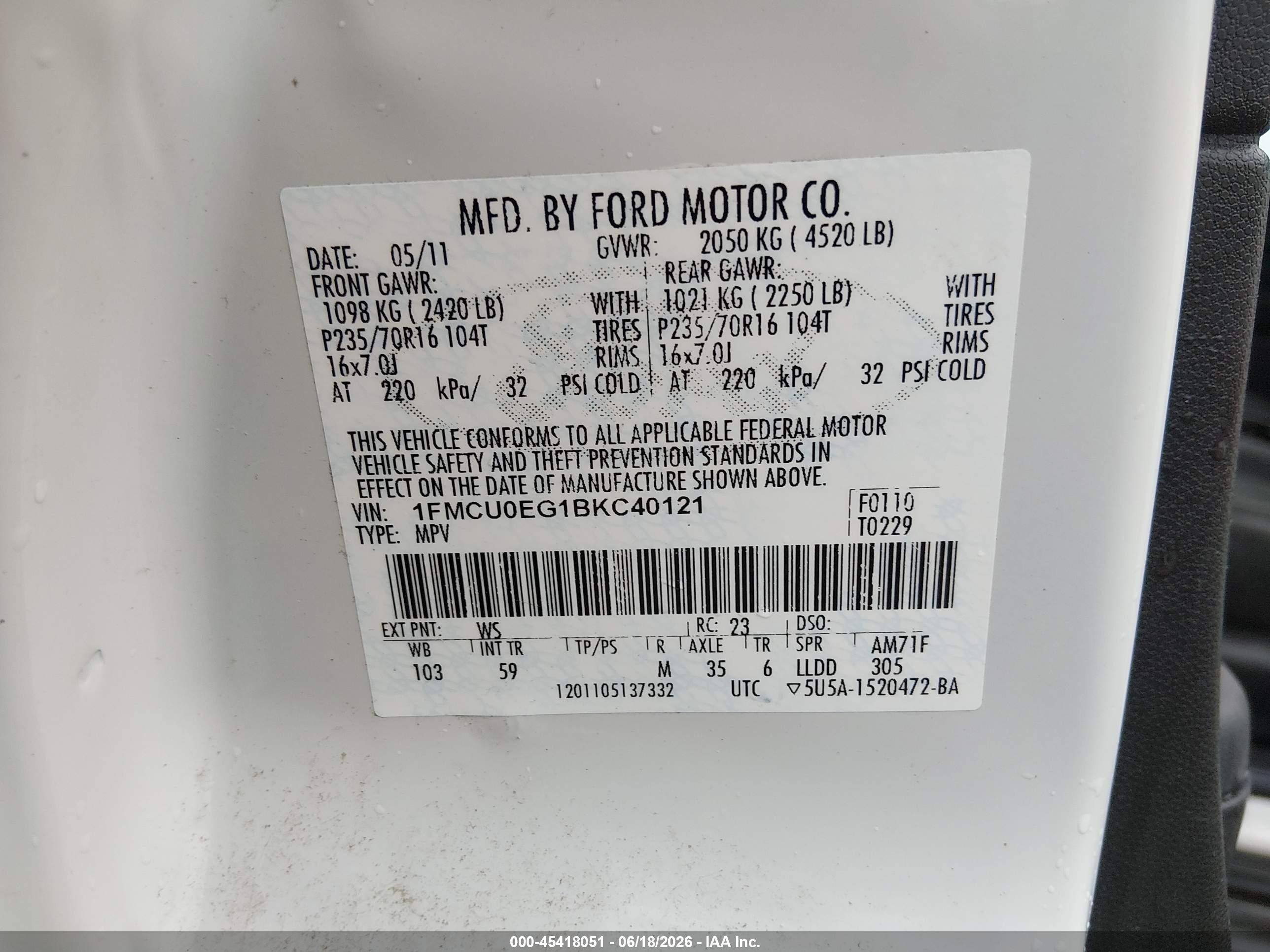 2011 Ford Escape Limited White vin: 1FMCU0EG1BKC40121